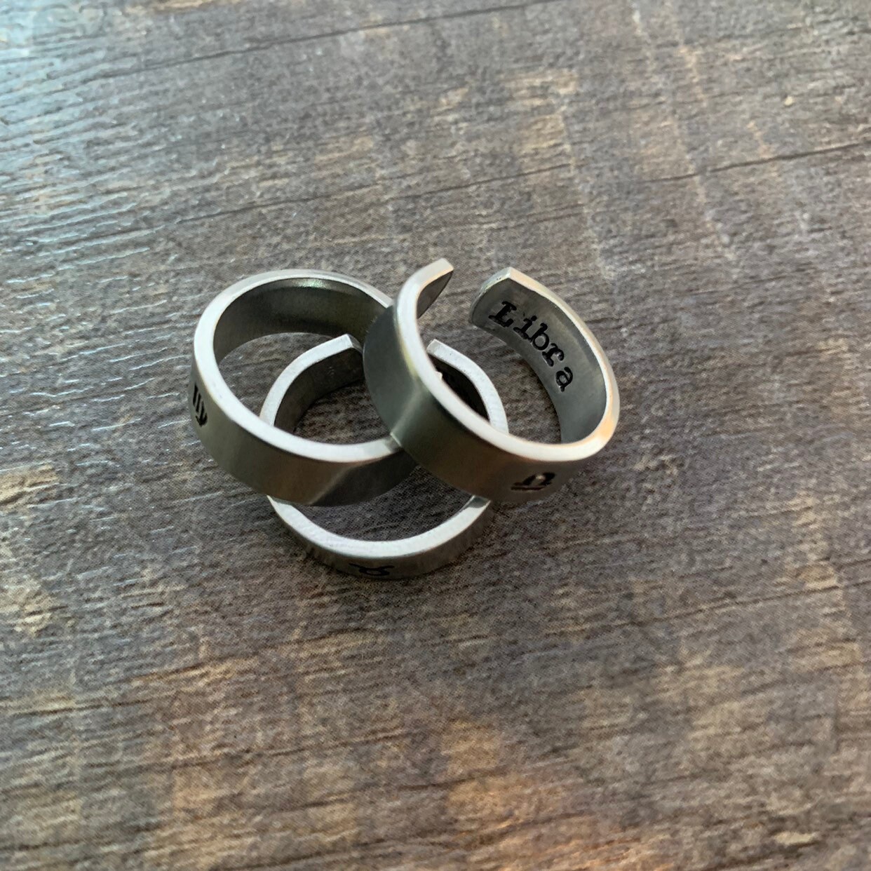 Hand Stamped Aluminum Zodiac Sign Ring, view 2