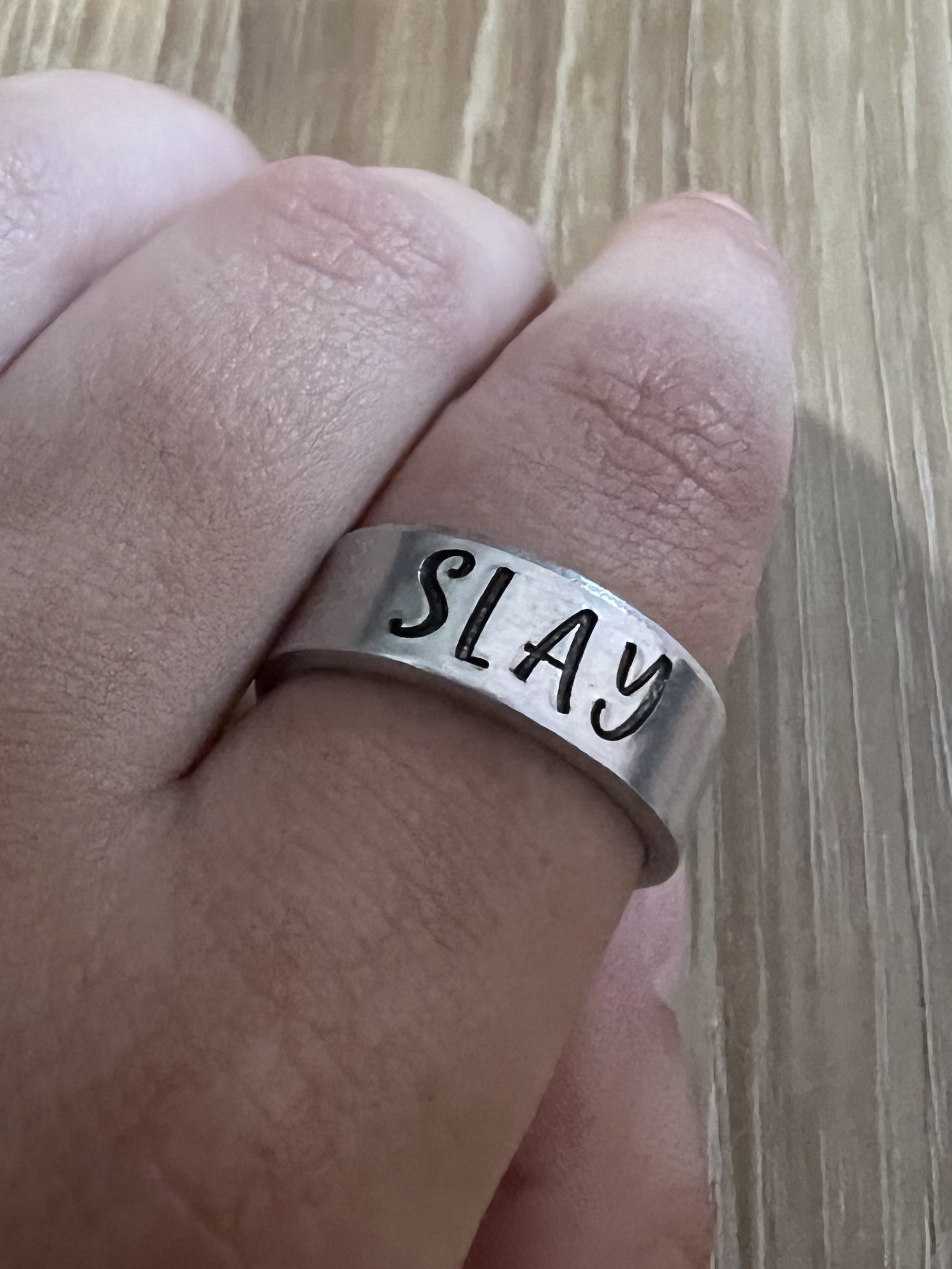 Slay Ring -Hand Stamped Aluminum Ring- You Choose the Font, view 3