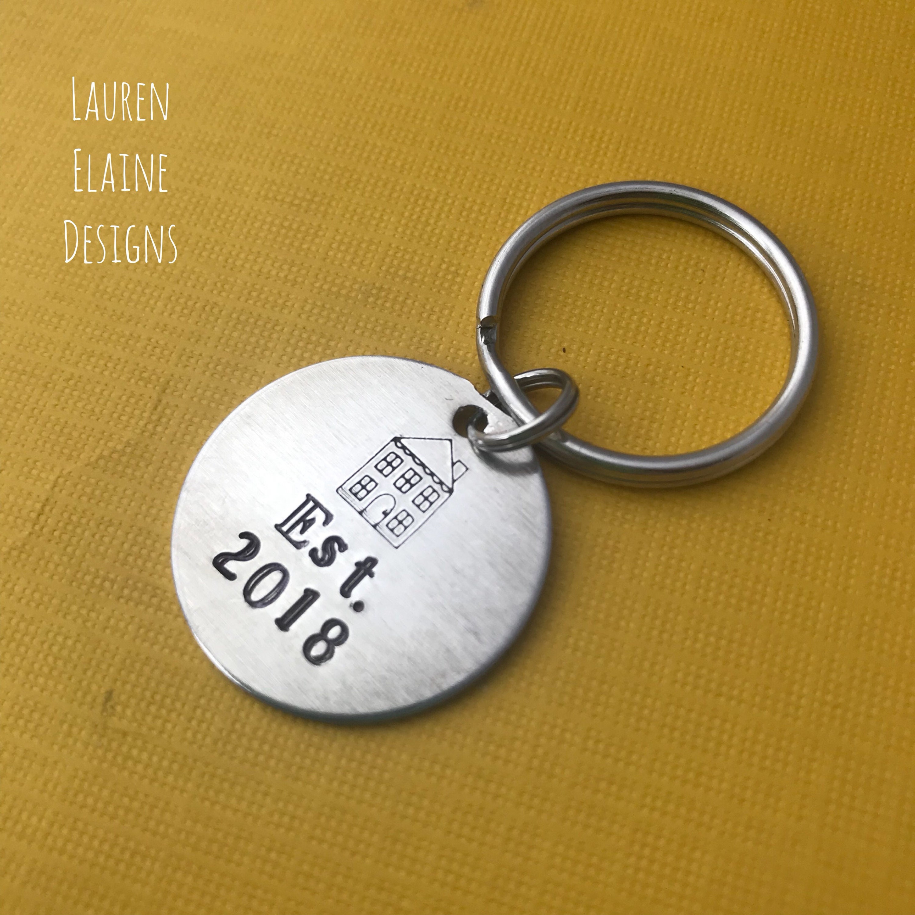 Personalized Housewarming Keychain: Hand Stamped New Home Gift, view 2