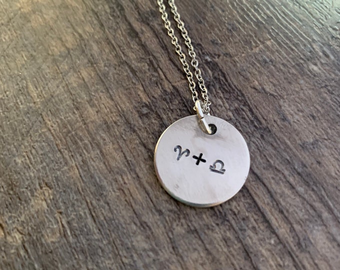 Small Zodiac Symbol Couple Necklace- Aries Taurus Gemini Cancer Leo Virgo Libra Scorpio Sagittarius Capricorn Aquarius, Pisces