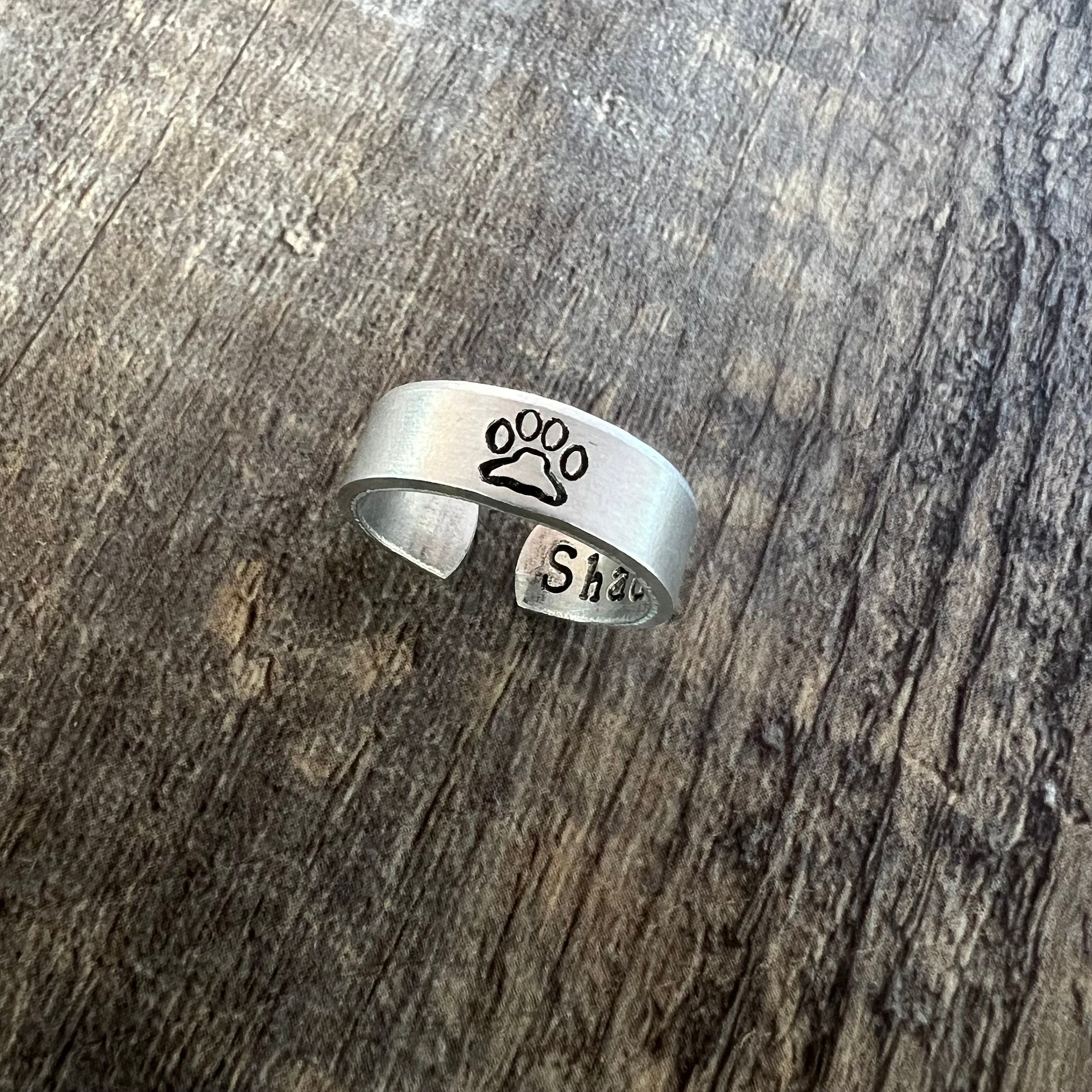 Custom Pet Memorial Ring: Hand Stamped Aluminum Paw Print Ring, view 4