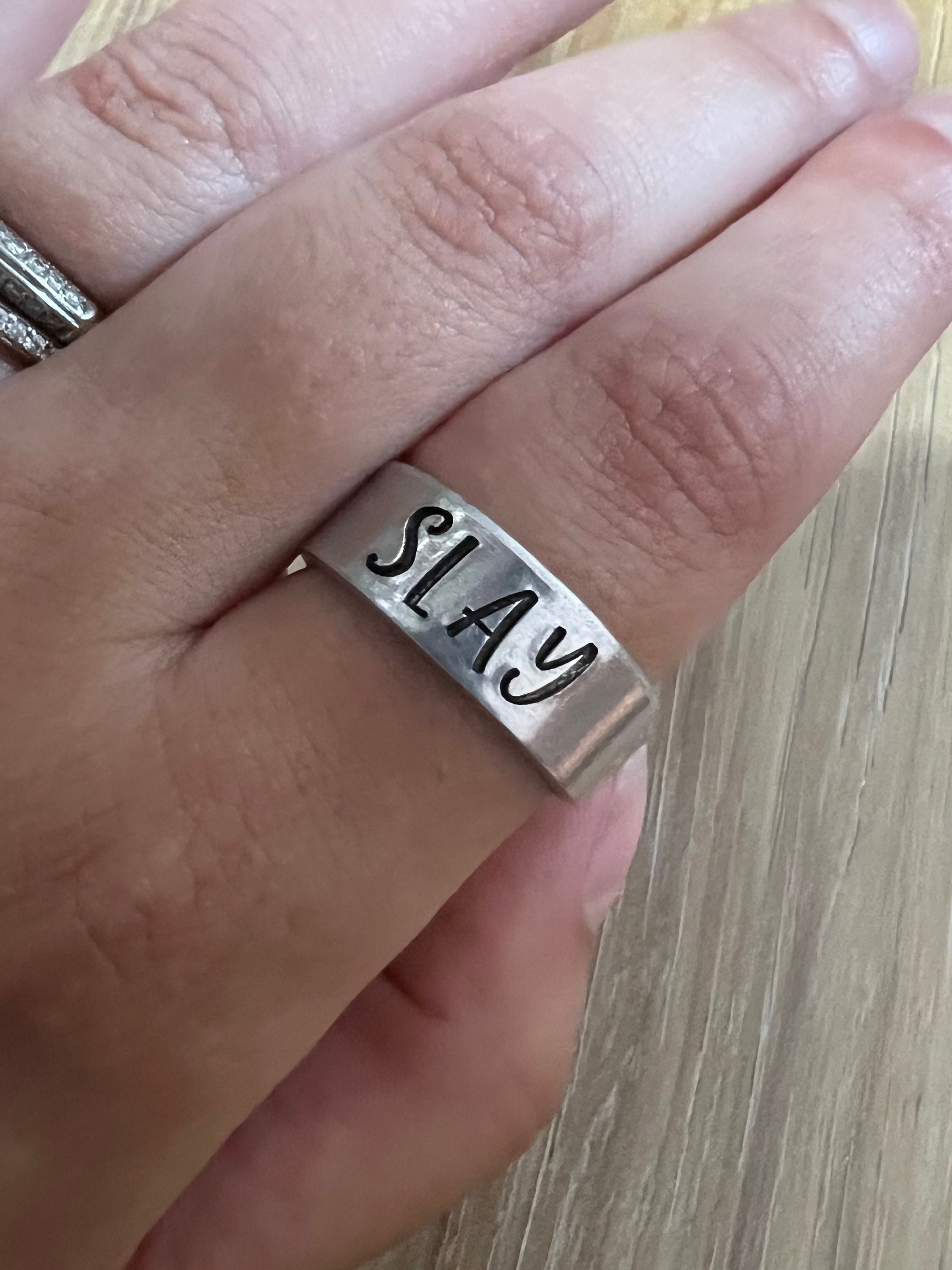 Slay Ring -Hand Stamped Aluminum Ring- You Choose the Font, view 2