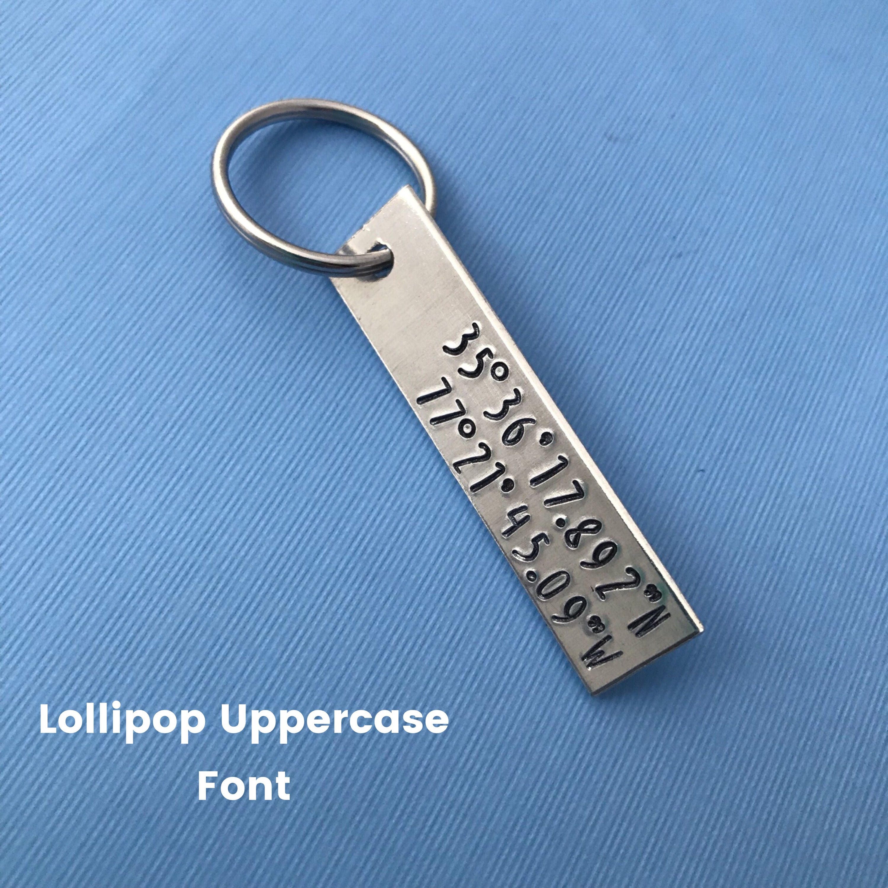 Custom Hand Stamped Coordinate Keychain: Personalized GPS Location Gift, view 3