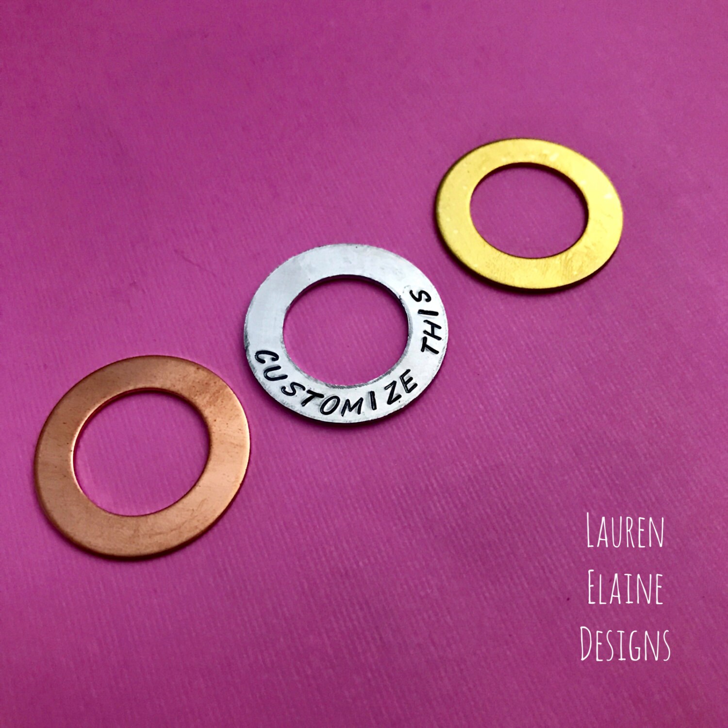 Custom Hand Stamped Washer Charms- Add Your Own Phrase In Copper, Aluminum, or Brass, view 2