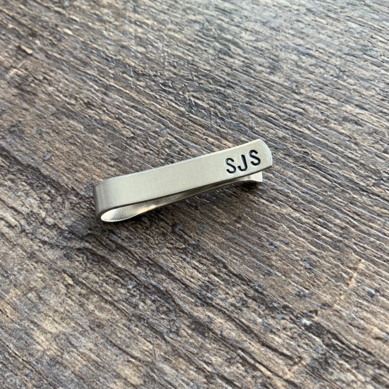Custom Tiny Tie Bar- Youth or Skinny Tie Size- Hand Stamped Aluminum Wedding Gift- Choose Your Phrase & Font