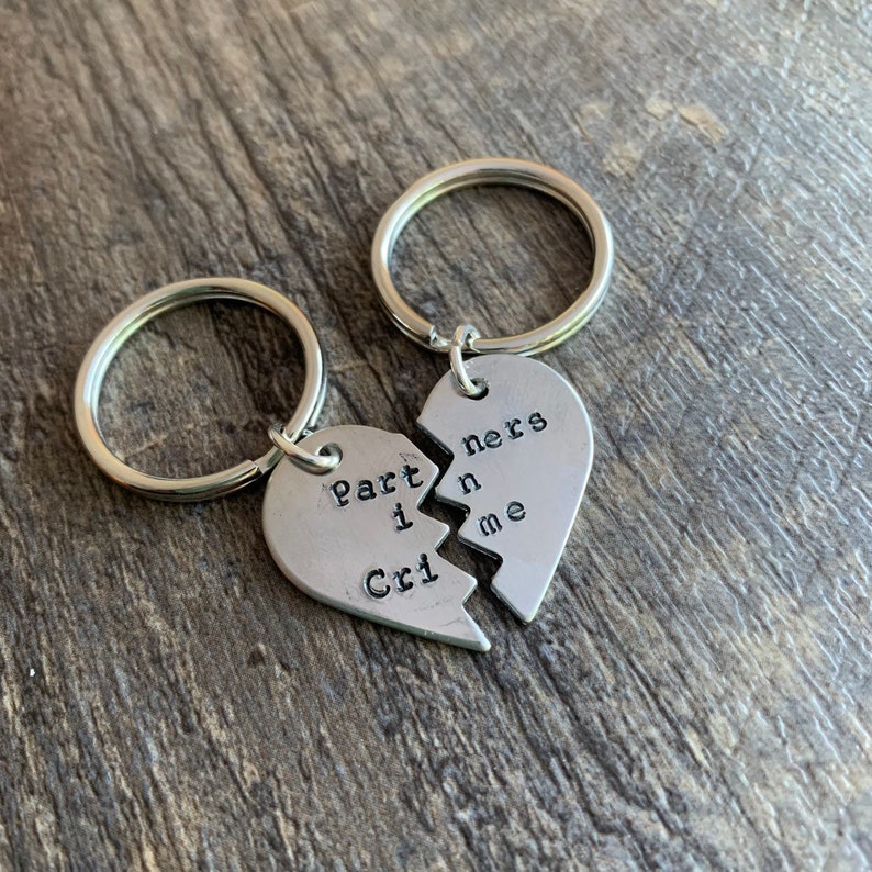 Partners in Crime Hand Stamped Broken Heart Keychain Set In Etsy