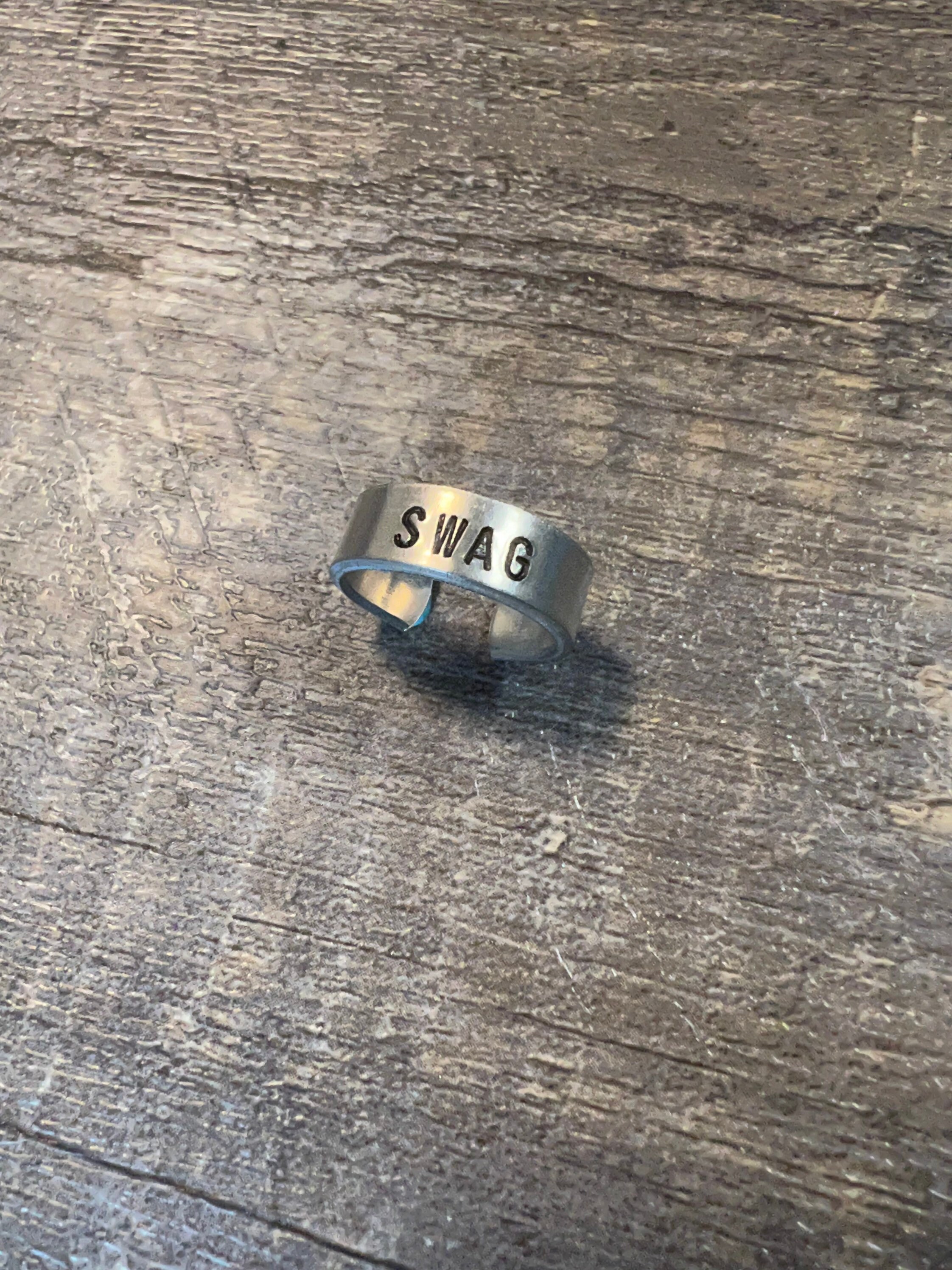 Swag Ring -Hand Stamped Aluminum Ring- You Choose the Font, view 4
