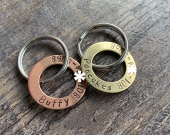 Custom Hand Stamped Washer ID Pet Tag- Add Name and Number- In Copper, Aluminum, or Brass