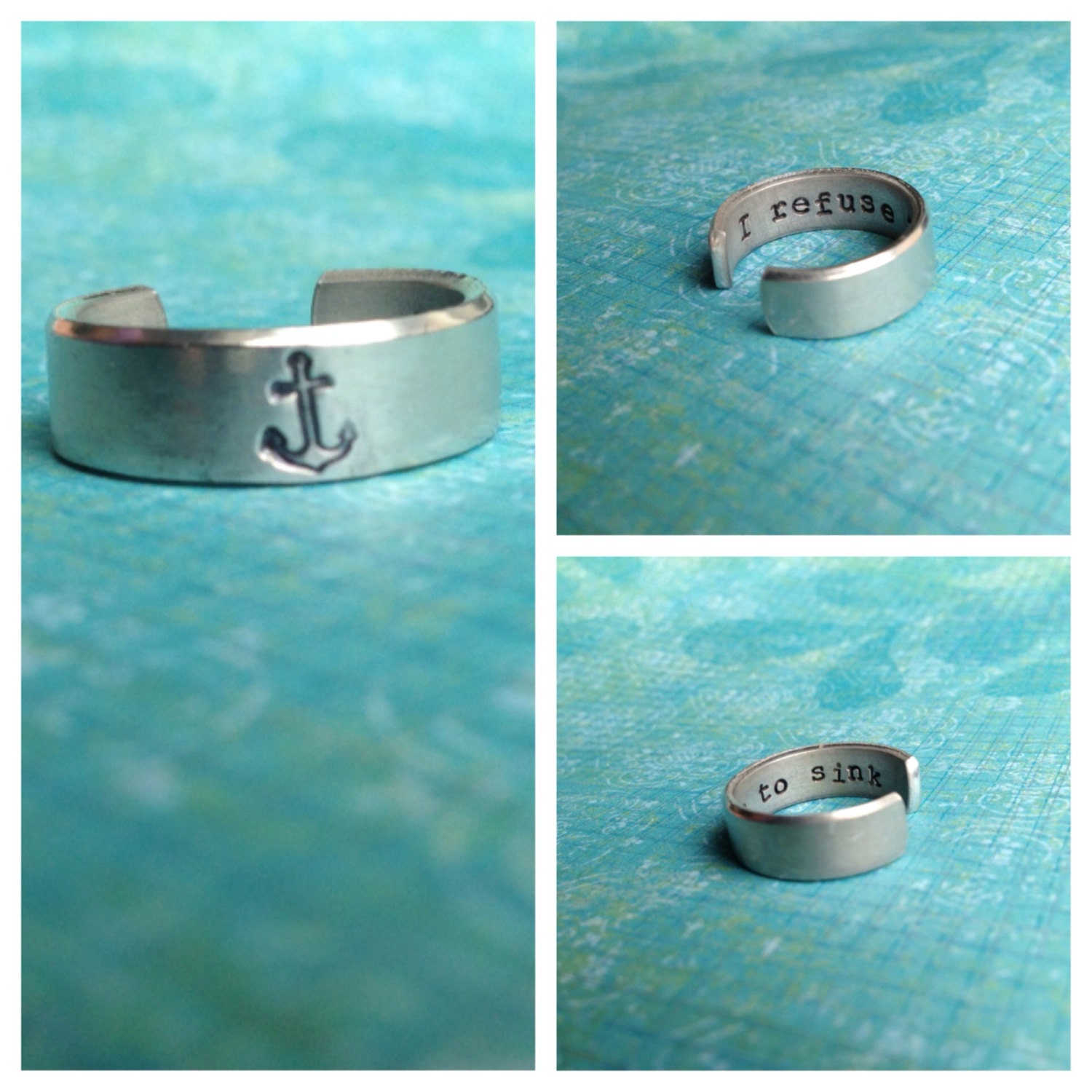 I Refuse to Sink Aluminum Hand Stamped Ring- Anchor With Hidden Message, view 3