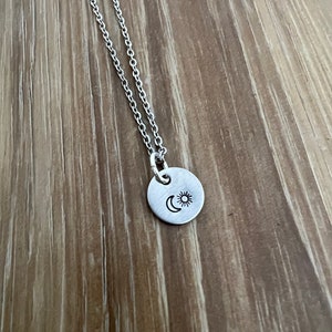 Sun and Moon Charm Necklace- Hand Stamped