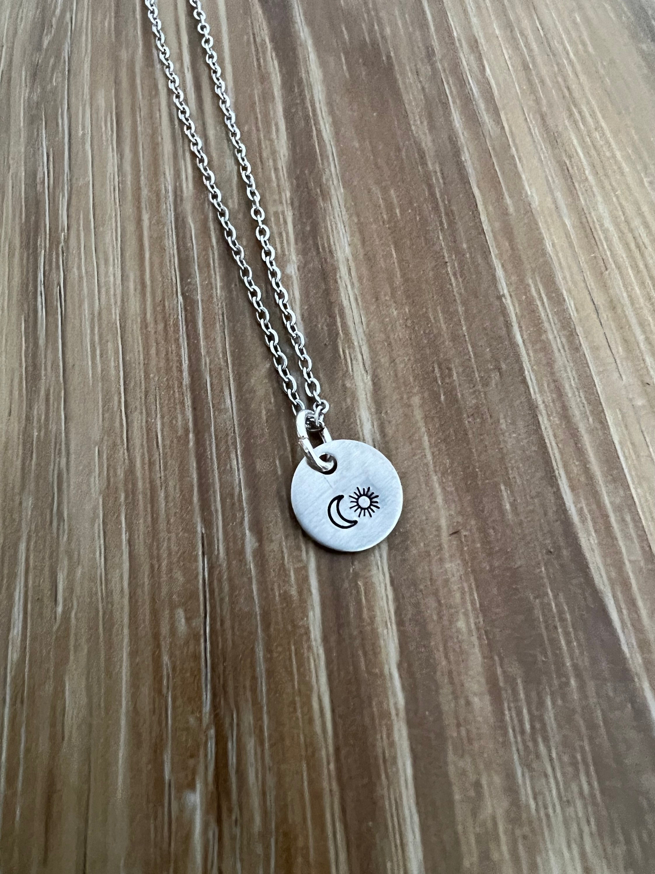 Sun and Moon Charm Necklace- Hand Stamped