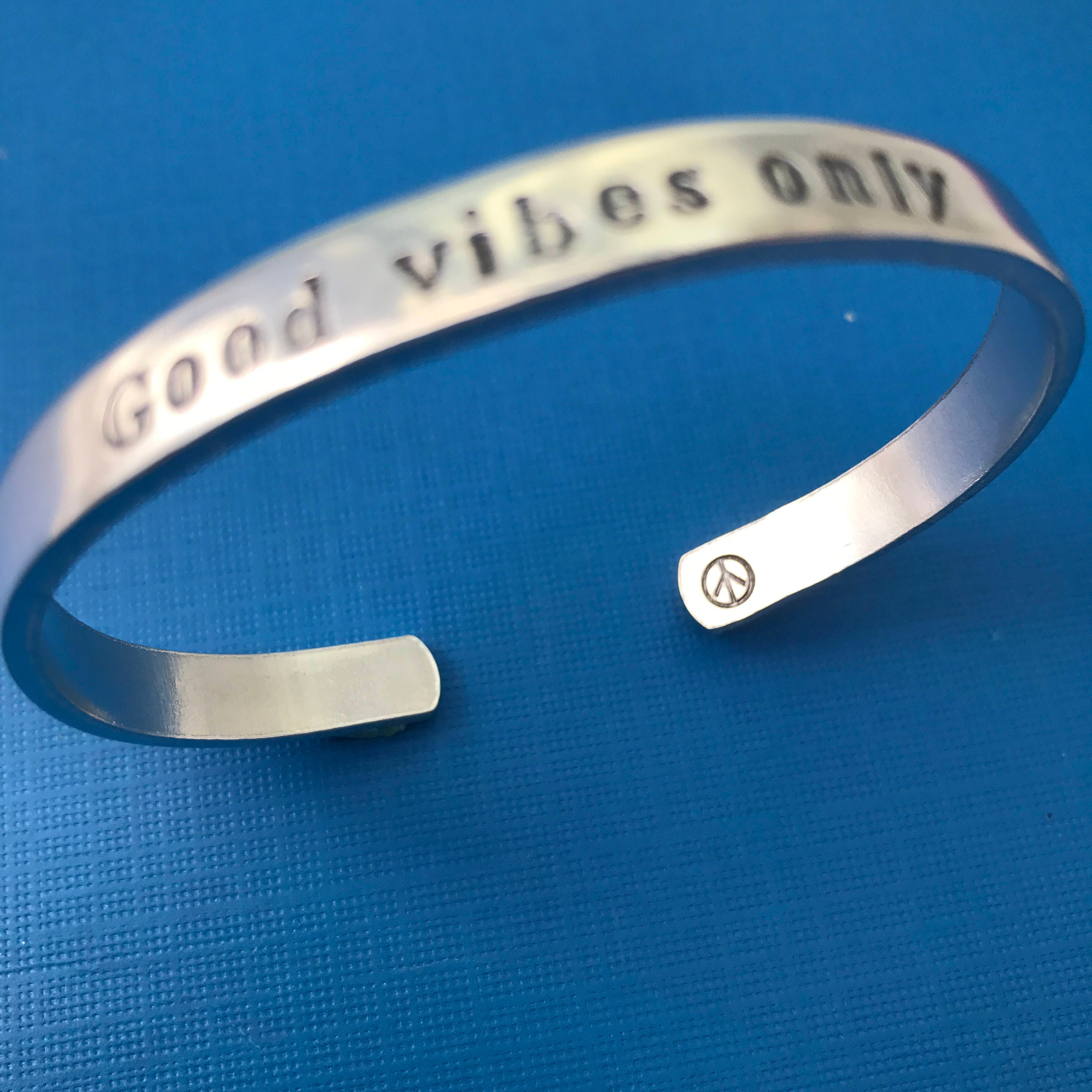 Good Vibes Only- Motivational Mantra Bracelet- Hand Stamped Cuff Bracelet, view 3