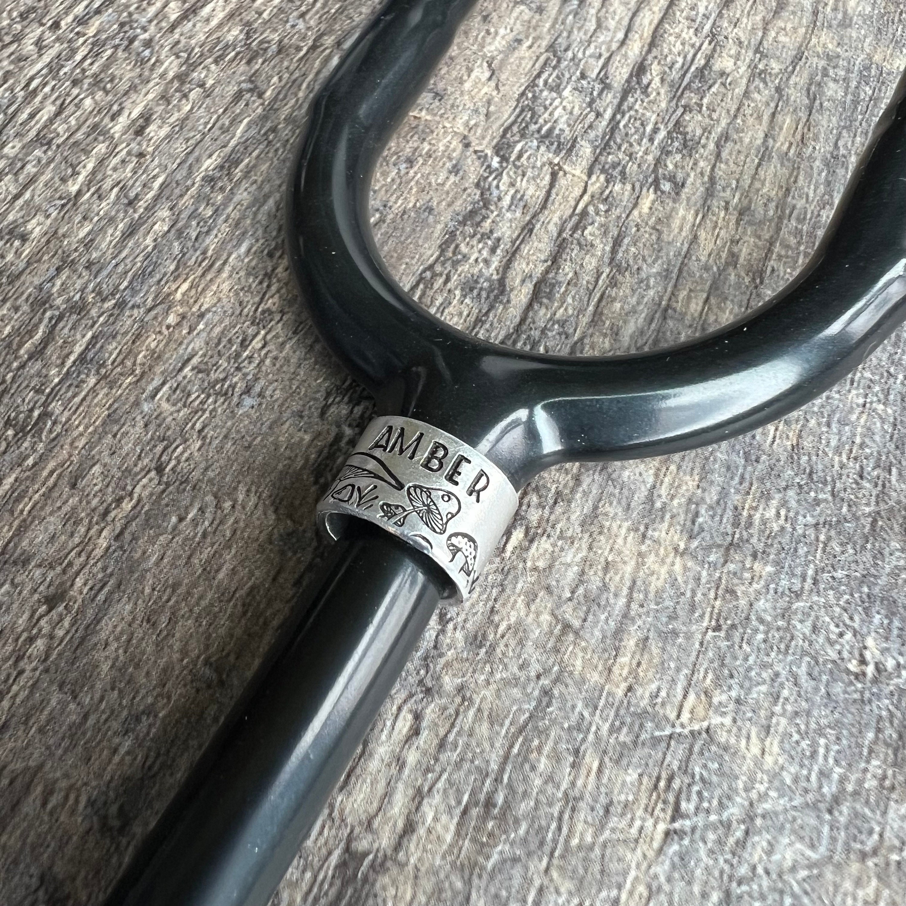 Mushroom Forest Stethoscope Tag: Custom Hand Stamped Aluminum Name Tag, view 3