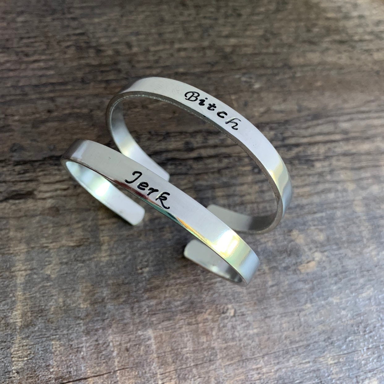 Bitch Jerk -Custom Hand Stamped Bracelet Set- You Choose the Font