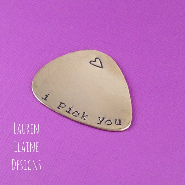 Hand Stamped Guitar Pick: "I Pick You" - Custom Metal, view 2
