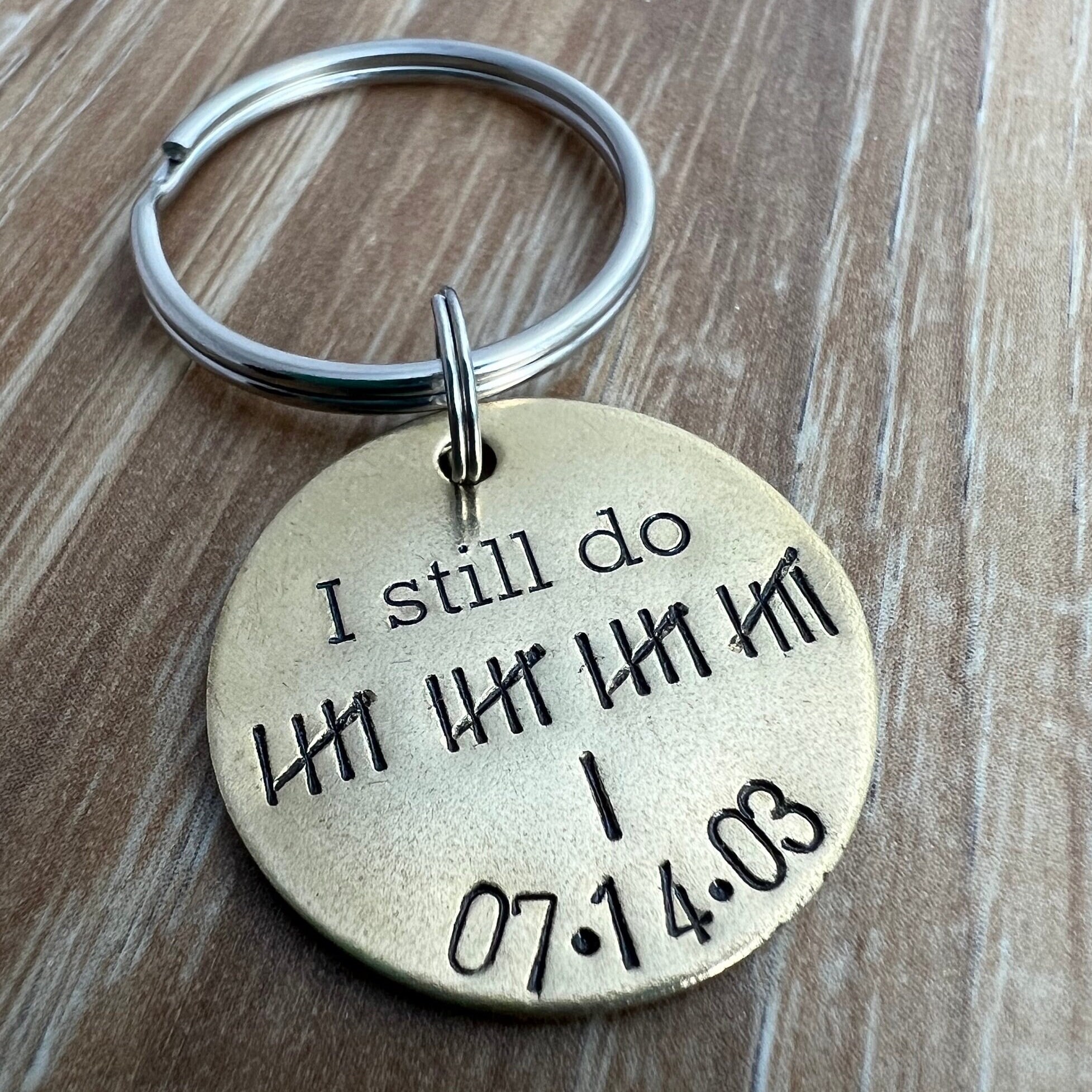 Brass Anniversary Personalized Keychain - I Still Do 21 Year Anniversary Gift- 21 Tally Marks- Custom Wedding Date, view 2