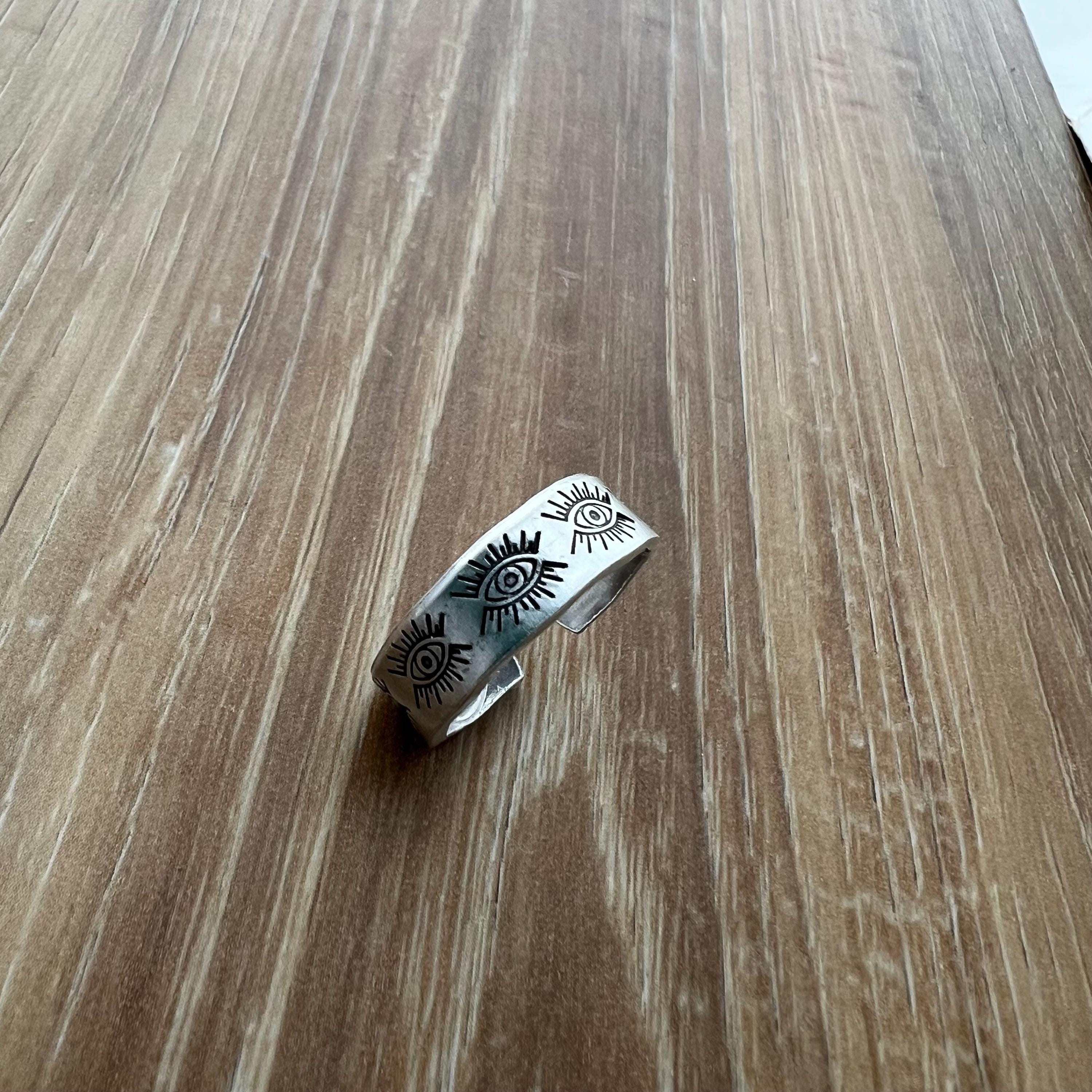 Evil Eye Pattern Ring- Hand Stamped Aluminum Ring, view 3