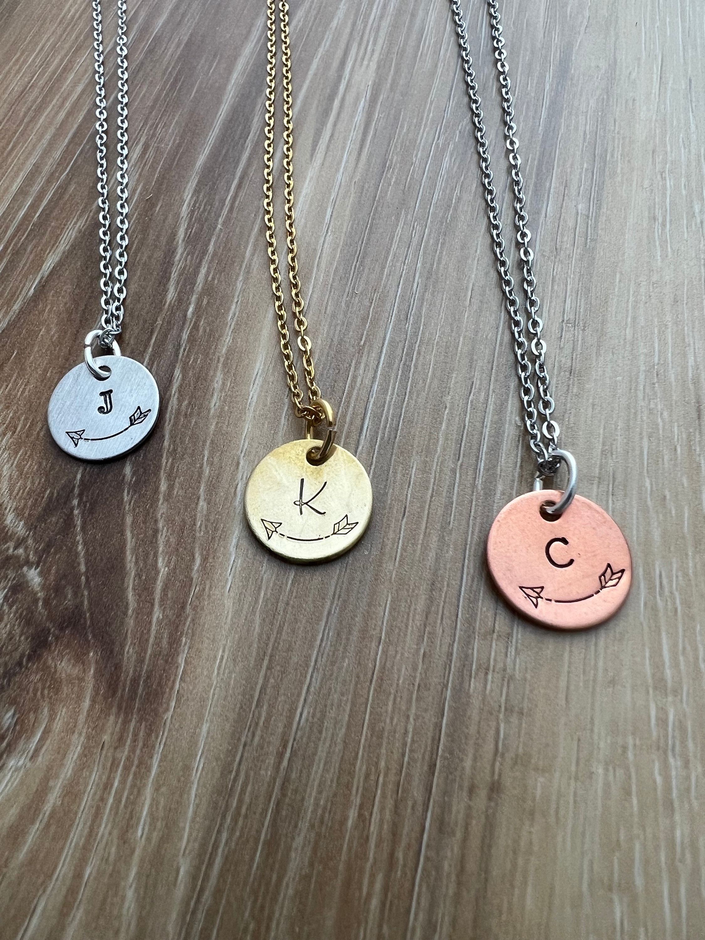 Custom Arrow Initial Hand Stamped Charm Necklace- Gift for Mom Grandma Bridesmaids, view 2