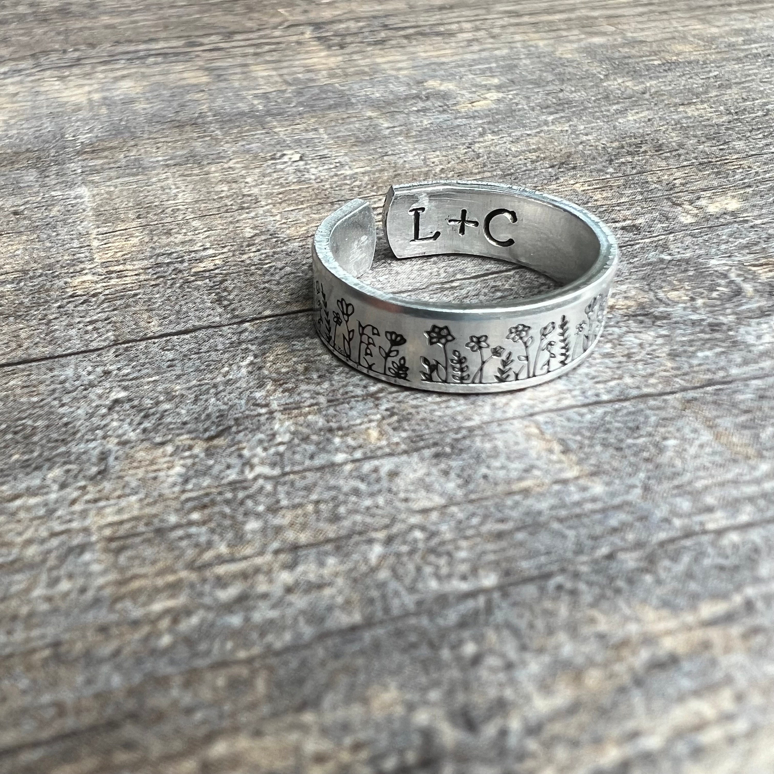 Hand Stamped Wild Flower Aluminum Ring: Hidden Message, view 2
