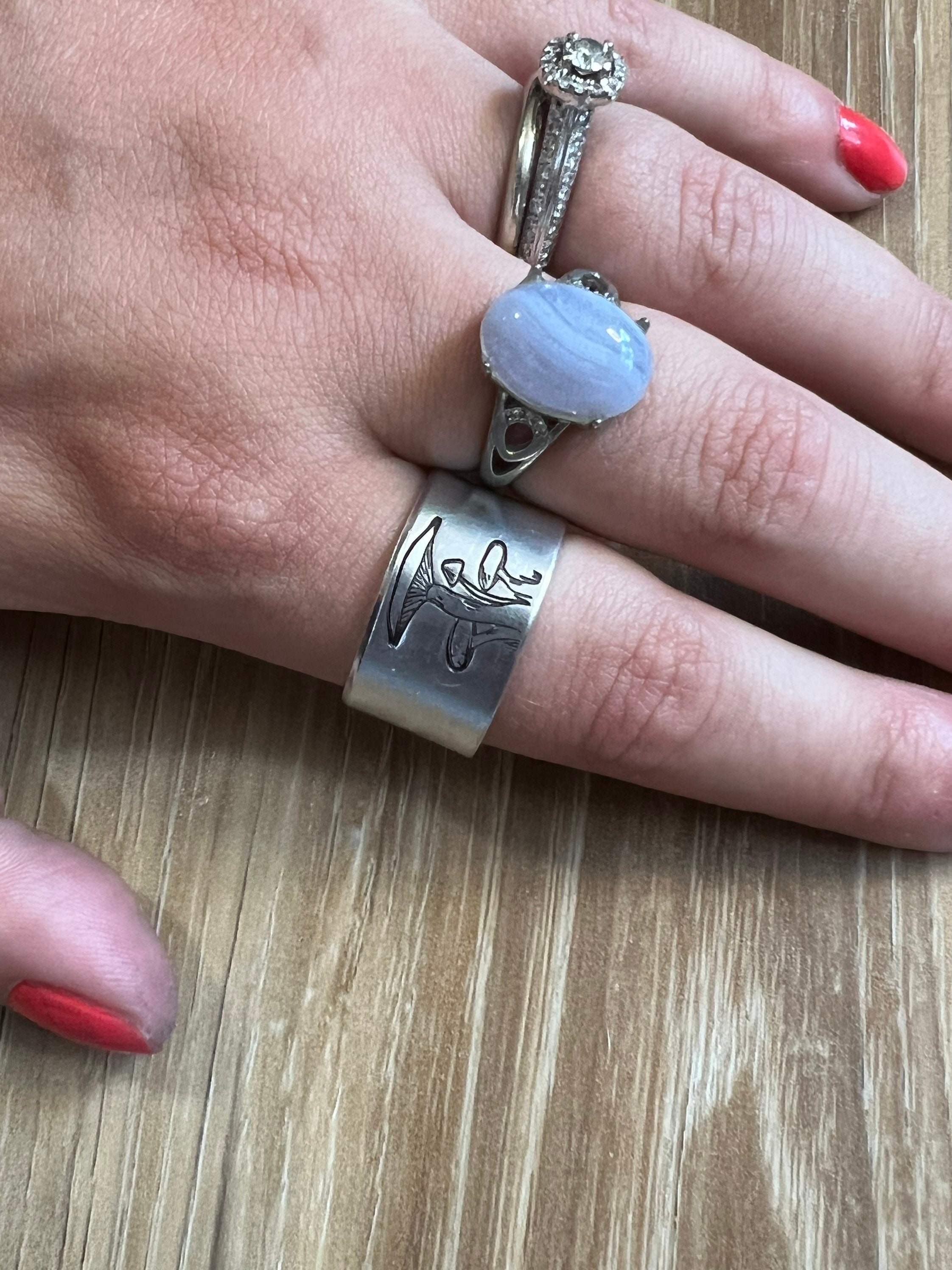 Wide Mushroom Ring- Hand Stamped Aluminum Ring, view 3
