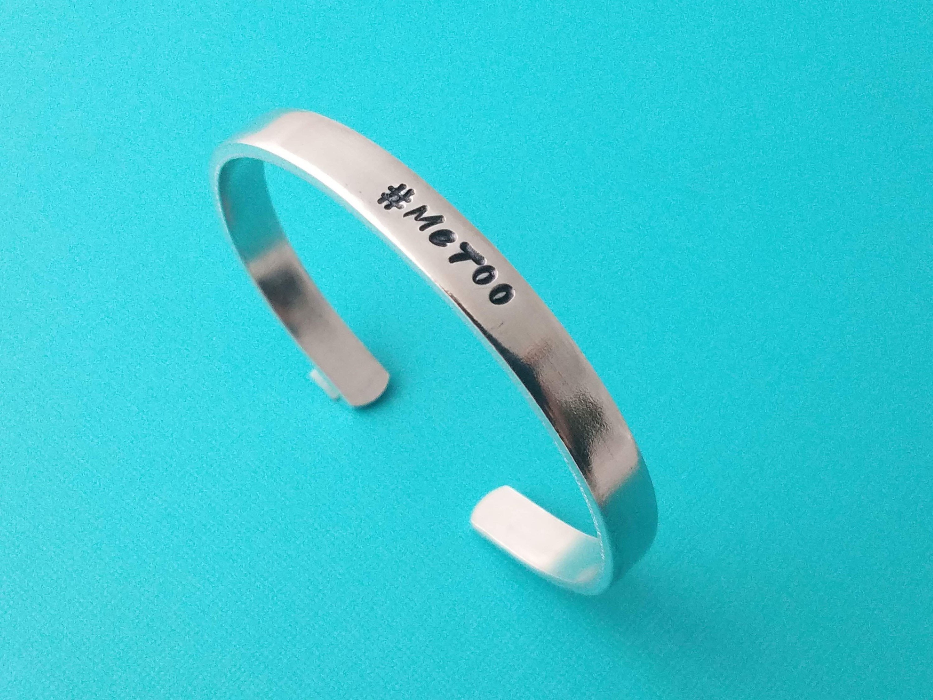 Hand Stamped #MeToo Bracelet: Awareness Jewelry, Sterling Silver, Brass, Copper, view 3
