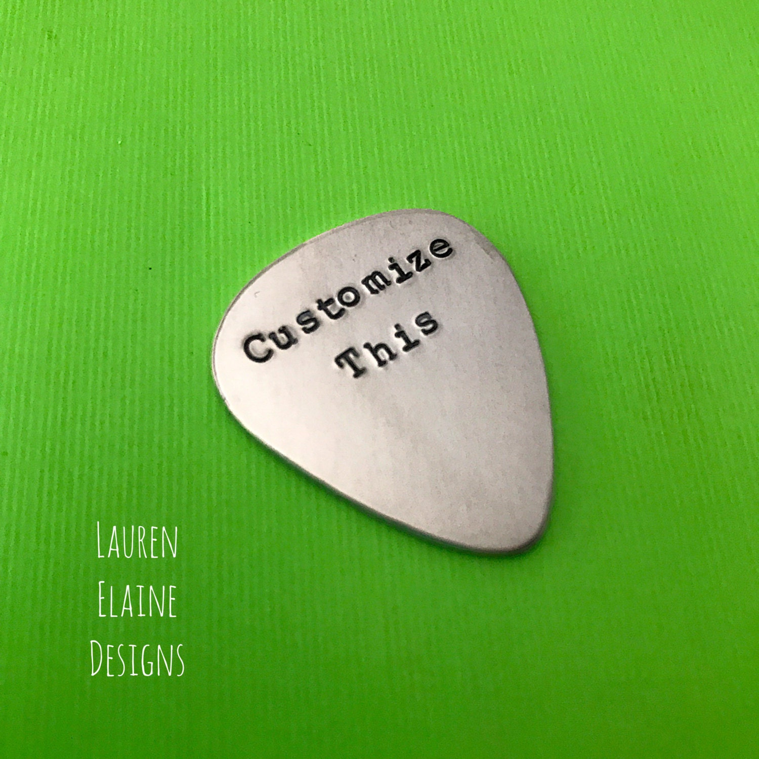 Custom Hand Stamped Guitar Pick: Personalized Brass, Aluminum, or Copper, view 3