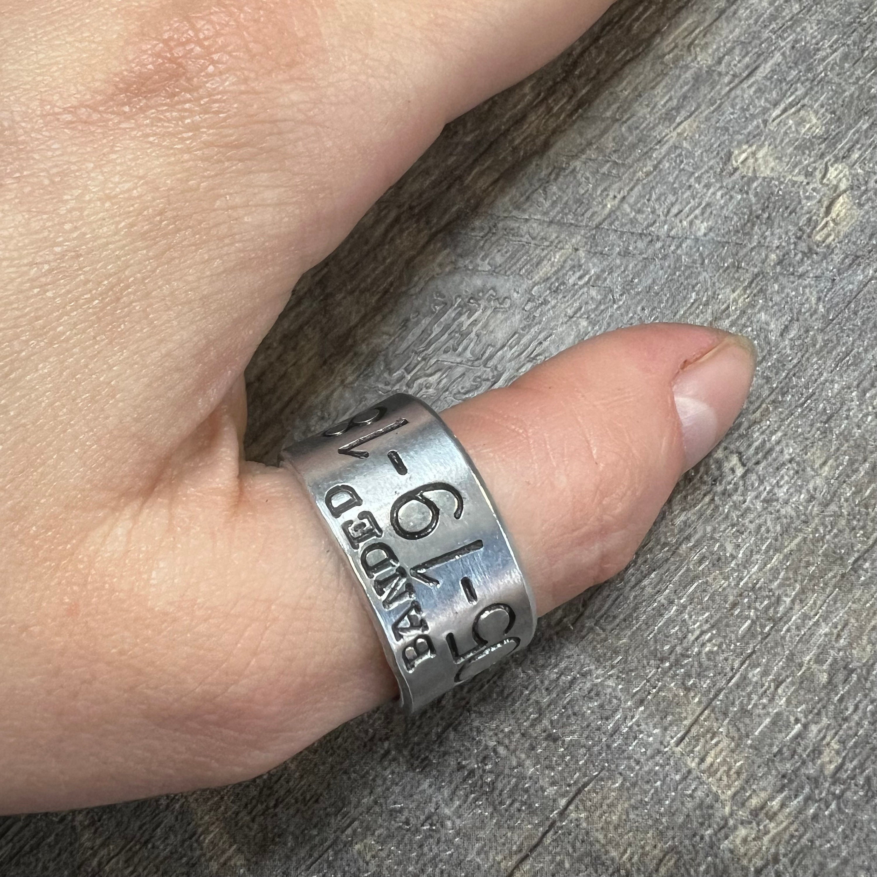 Custom Duck Band Style Ring- Hand Stamped Aluminum Ring- Personalized Anniversary Gift for Him, view 4