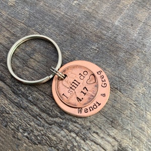 I Still Do Penny Keychain Copper Anniversary Wedding Couples Gift Hand Stamped Circle Charm With Penny You Choose the Year image 4