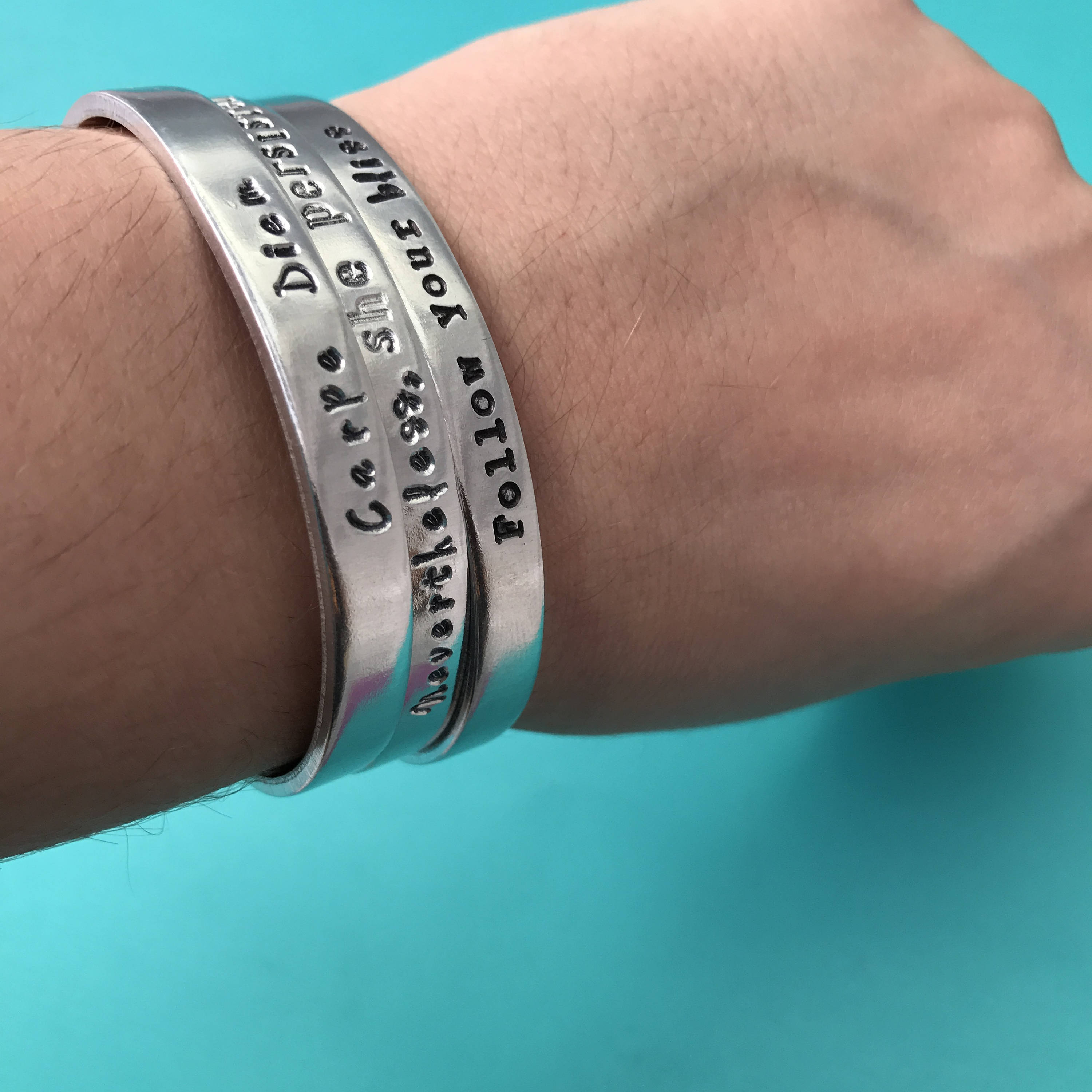 Let That Sh*t Go- Hidden Message- Hand Stamped Cuff Bracelet, view 5