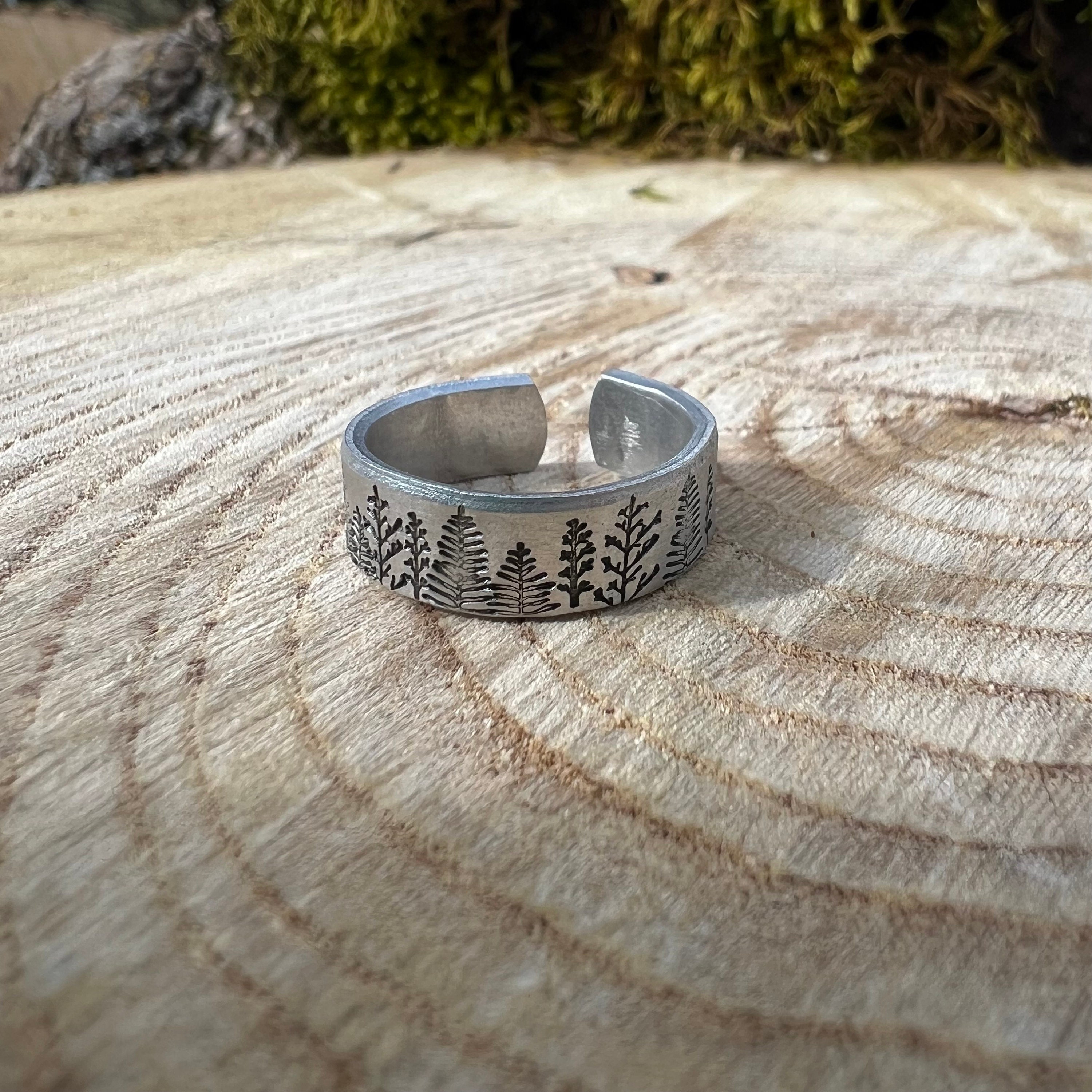 Pine Tree Forest Ring- Hand Stamped Aluminum Ring - Etsy