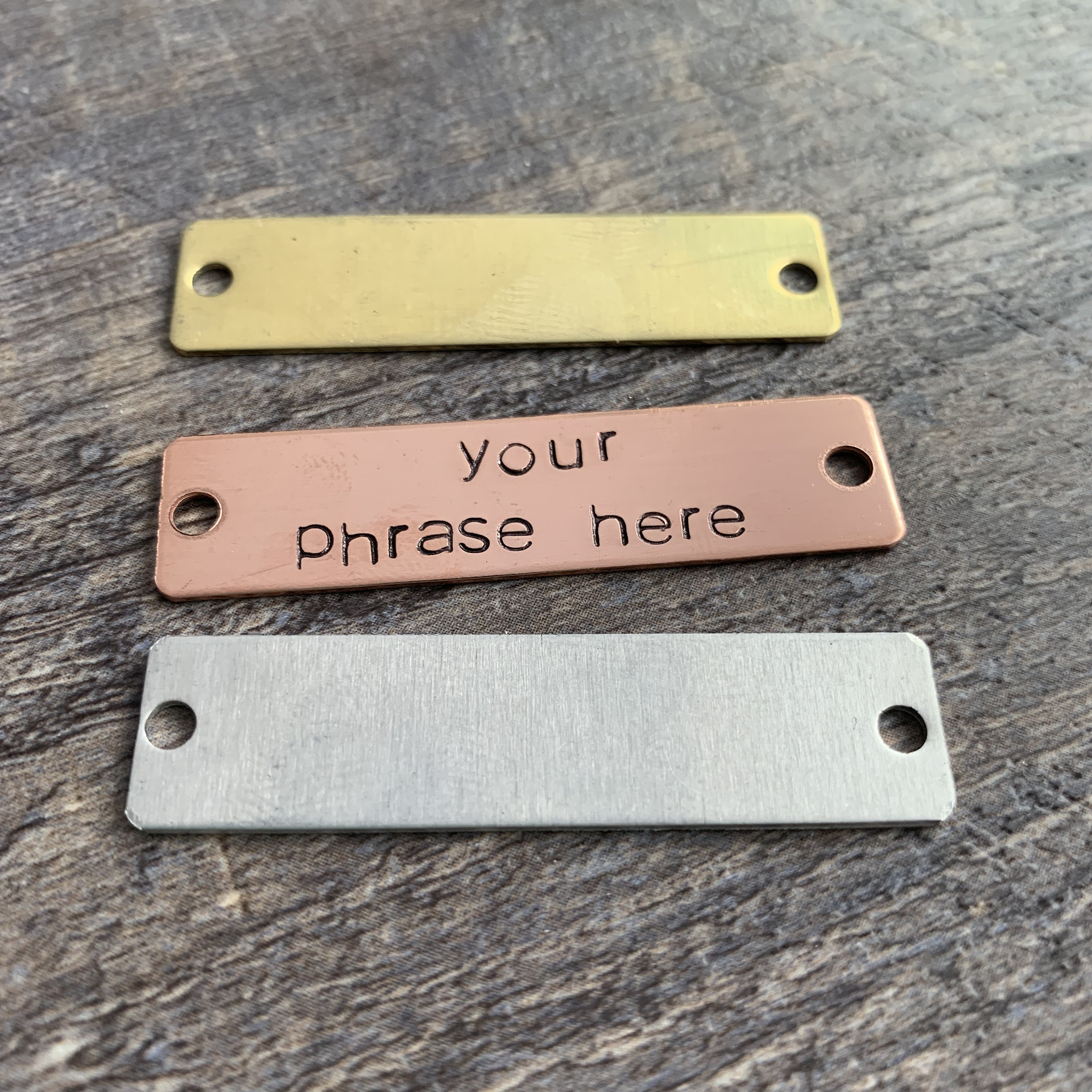 Hand Stamped Copper, Brass, or Aluminum Tag: Custom Phrase Charm, view 2