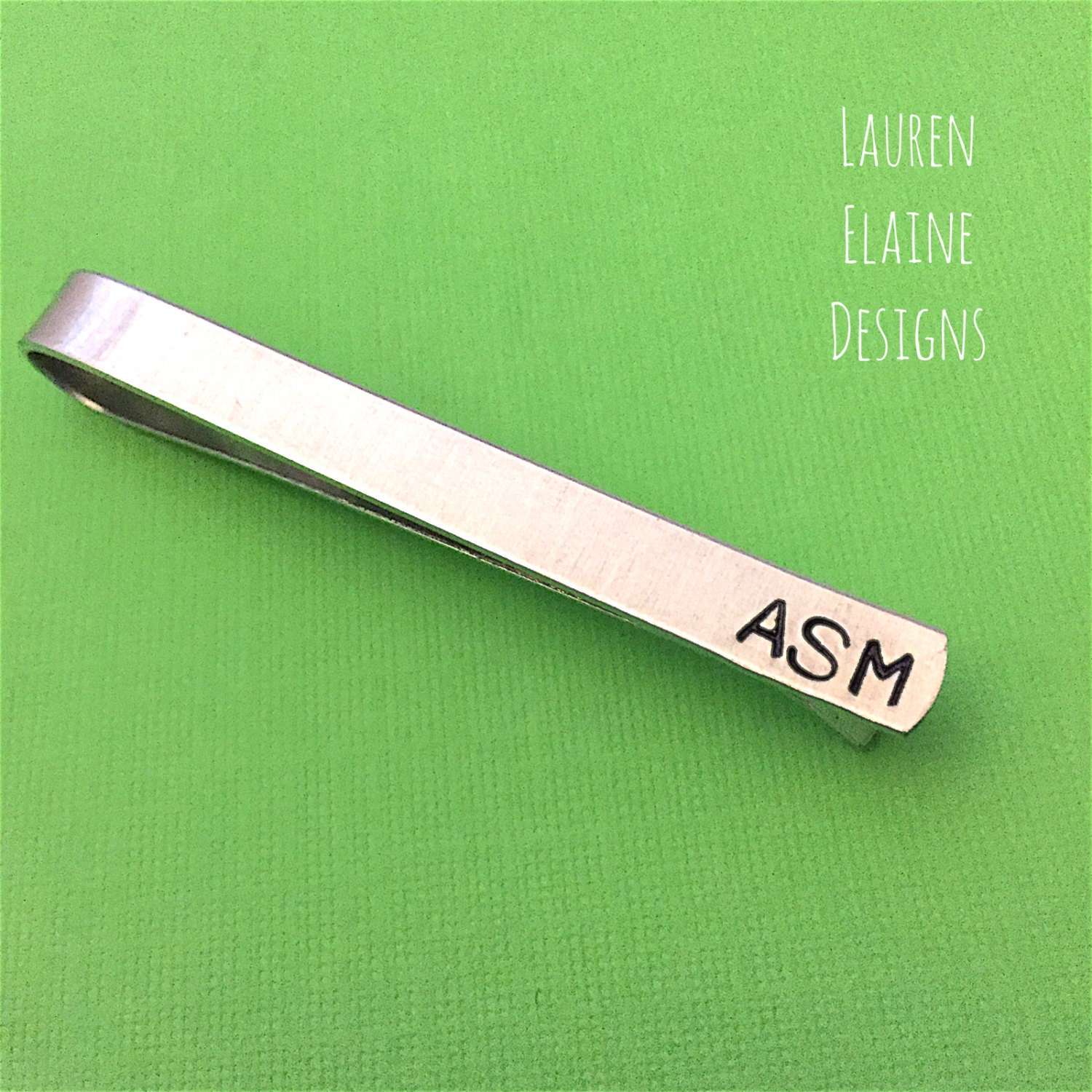 Hand Stamped Skinny Tie Bar: Personalized Aluminum Groomsmen Gift, view 2