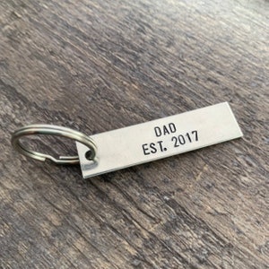 New Father Gift Dad Keychain You Choose Year, and Font Hand Stamped Aluminum Keychain image 1