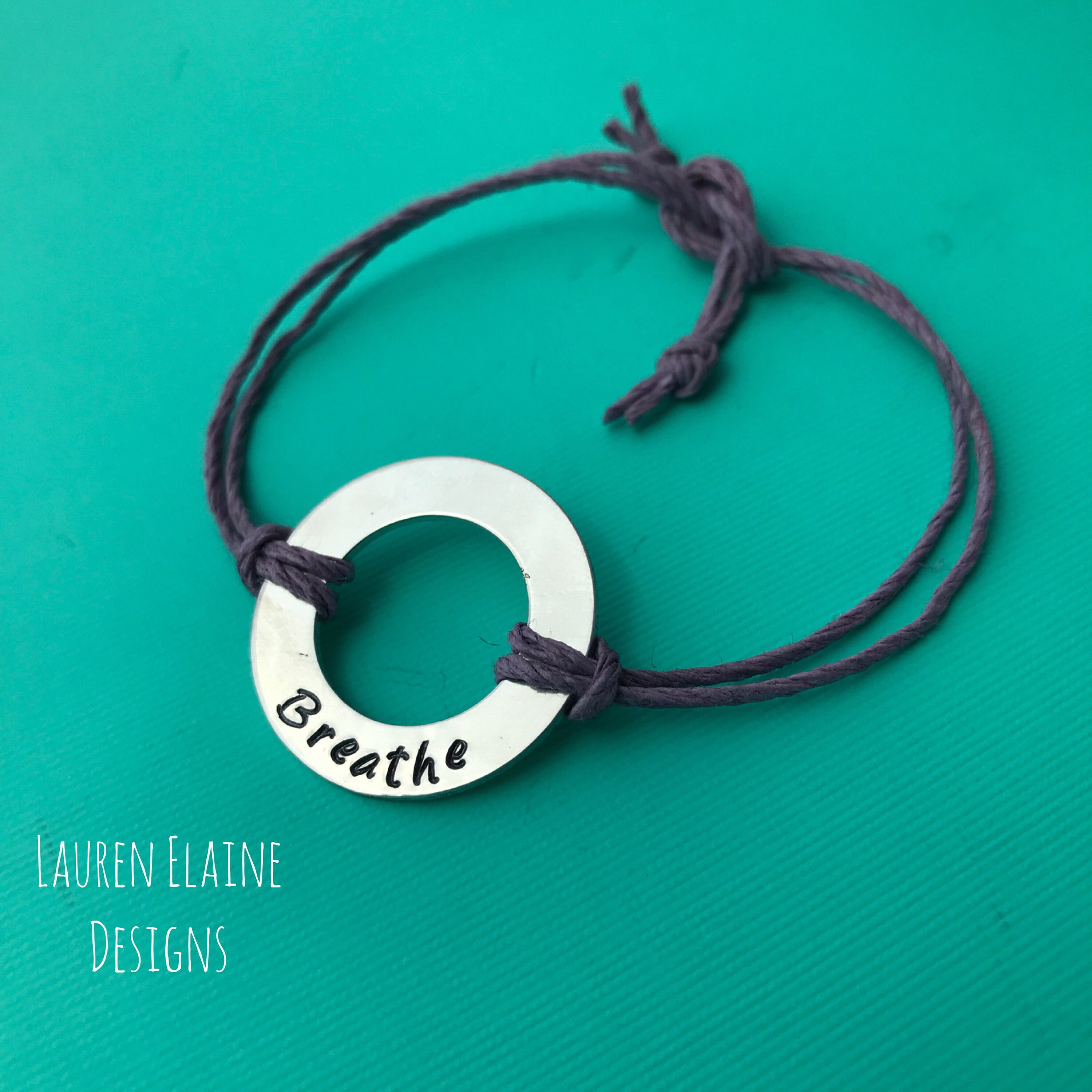 Custom Hand Stamped Aluminum Washer Hemp Bracelet- Choose Color and Font, view 3