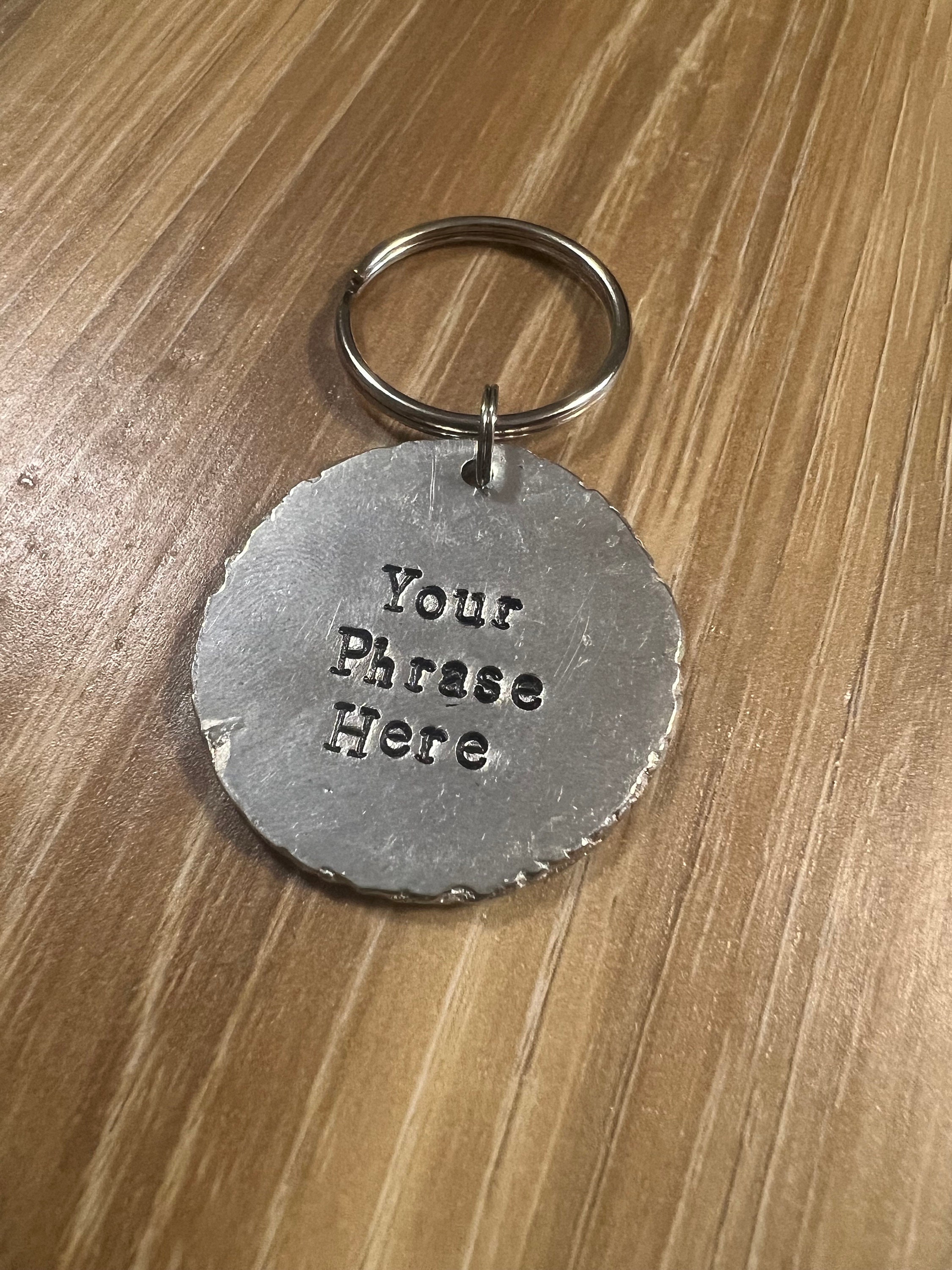 Personalized Large Pewter Disc Keychain- 1 1/4 Inch, view 3