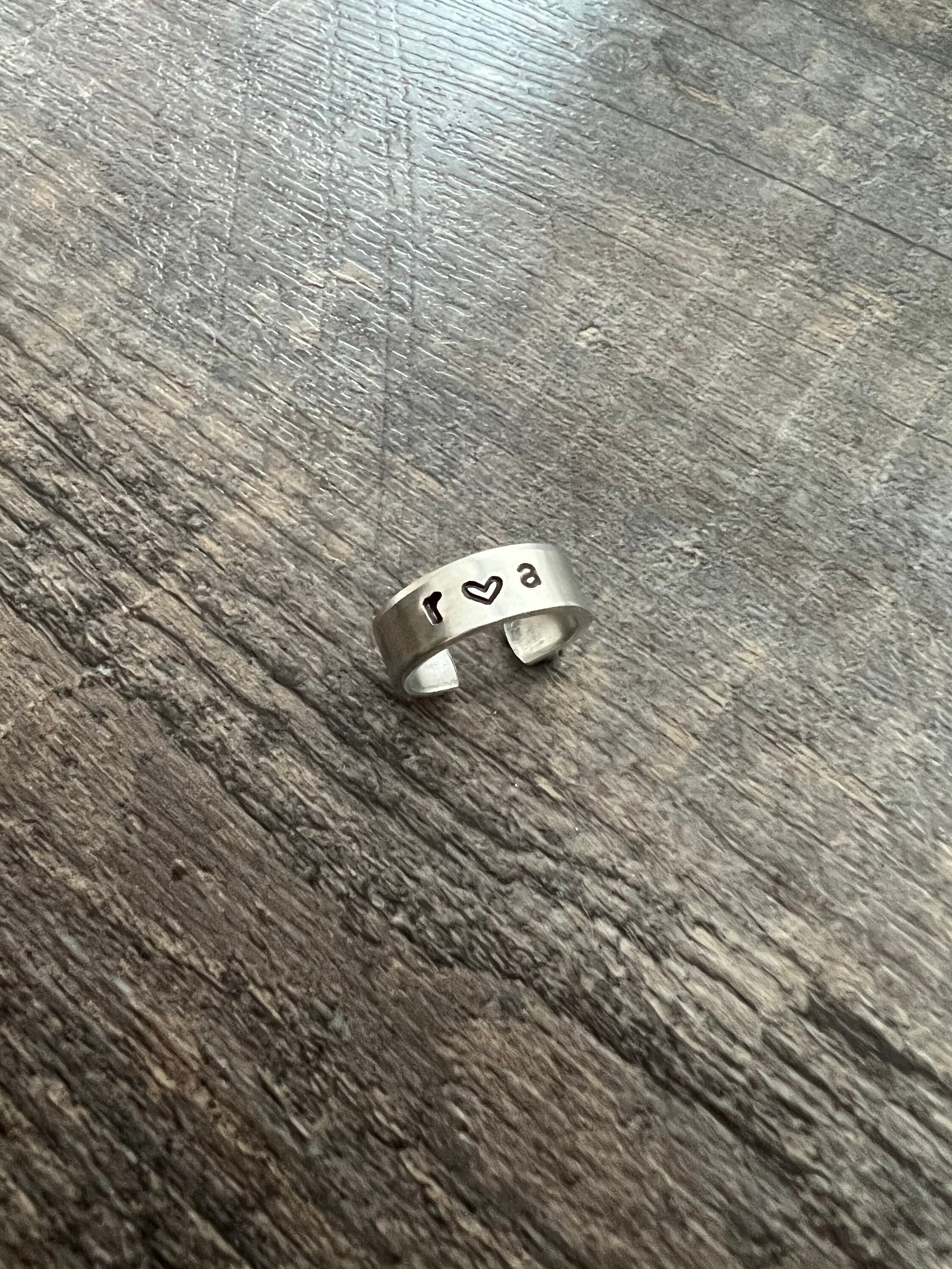 Custom Initial Couple Ring  Hand Stamped Ring- Husband Wife Boyfriend Girlfriend Gift, view 2