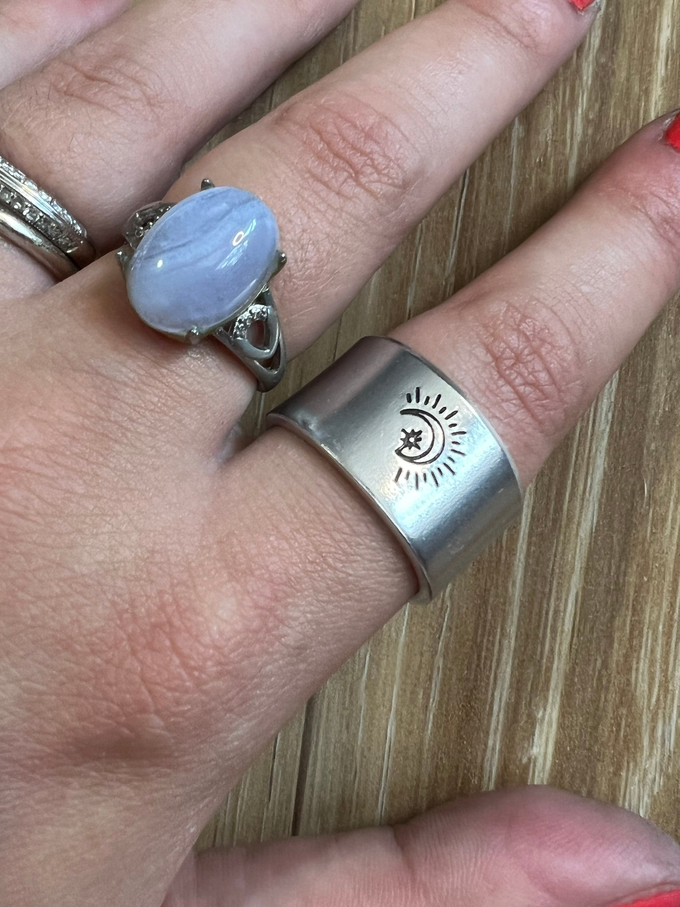 Moon and Star Hand-Stamped Aluminum Ring, view 4