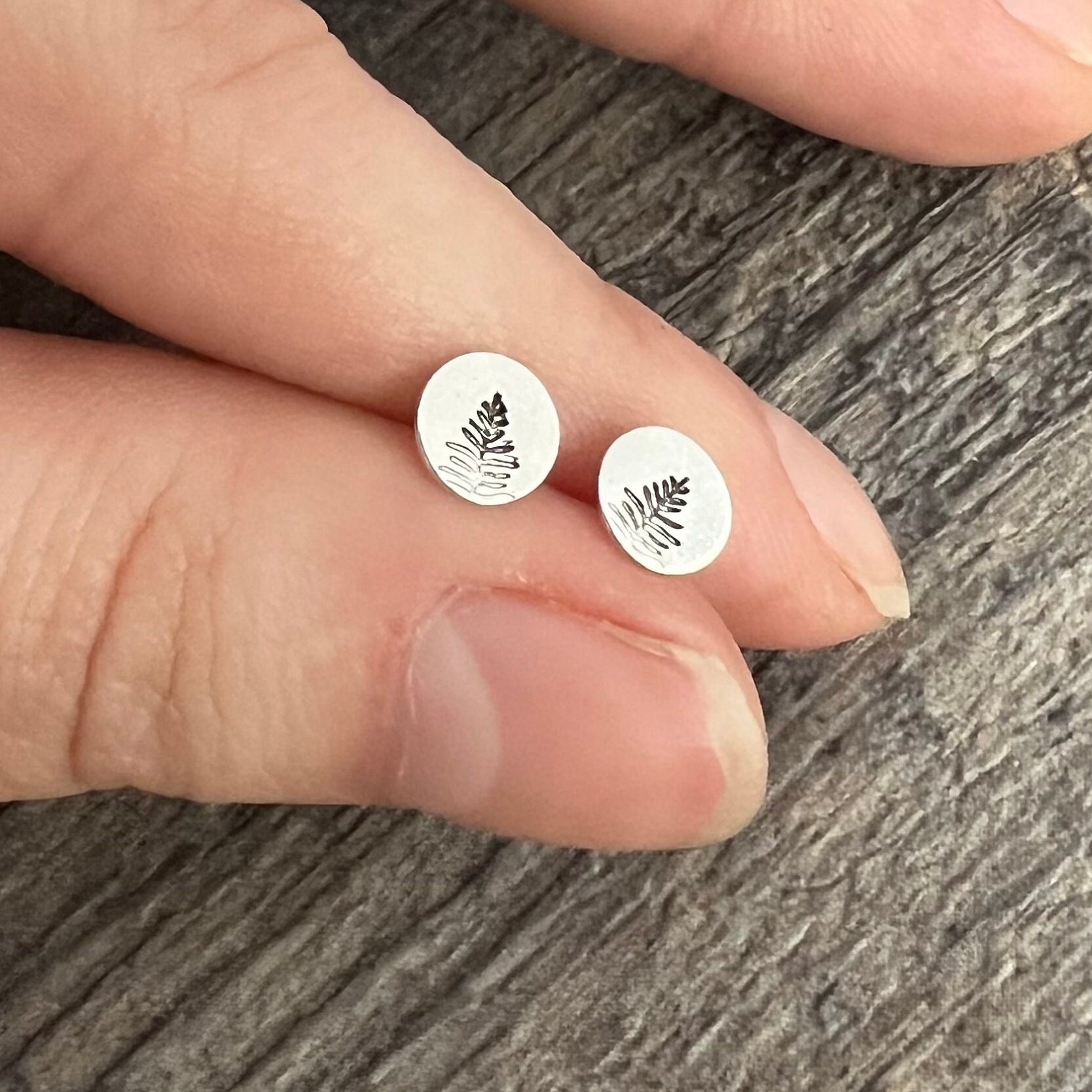 Fern Leaf Sterling Silver Stud Earrings, view 4