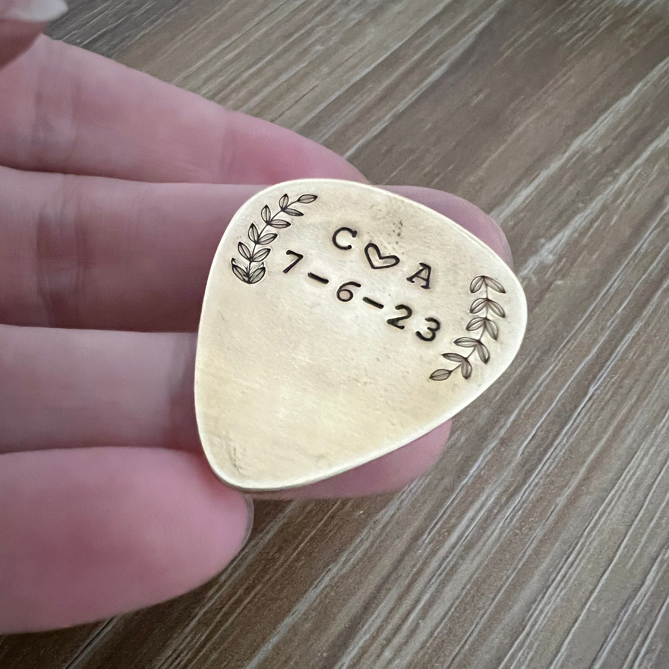 Personalized Hand Stamped Guitar Pick: Anniversary Initials, view 3