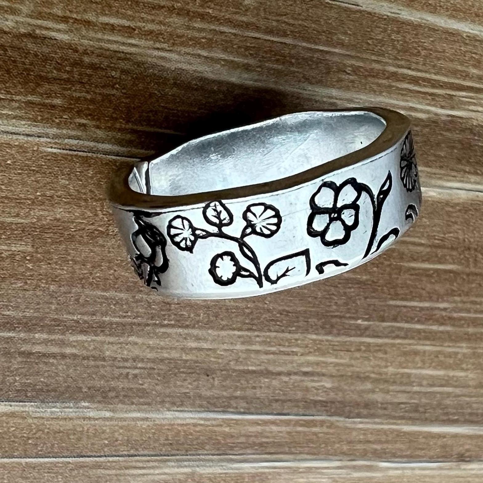 Multi Birth Flower Ring Hand Stamped Aluminum Ring- Family Grandma Mom Gift, view 4