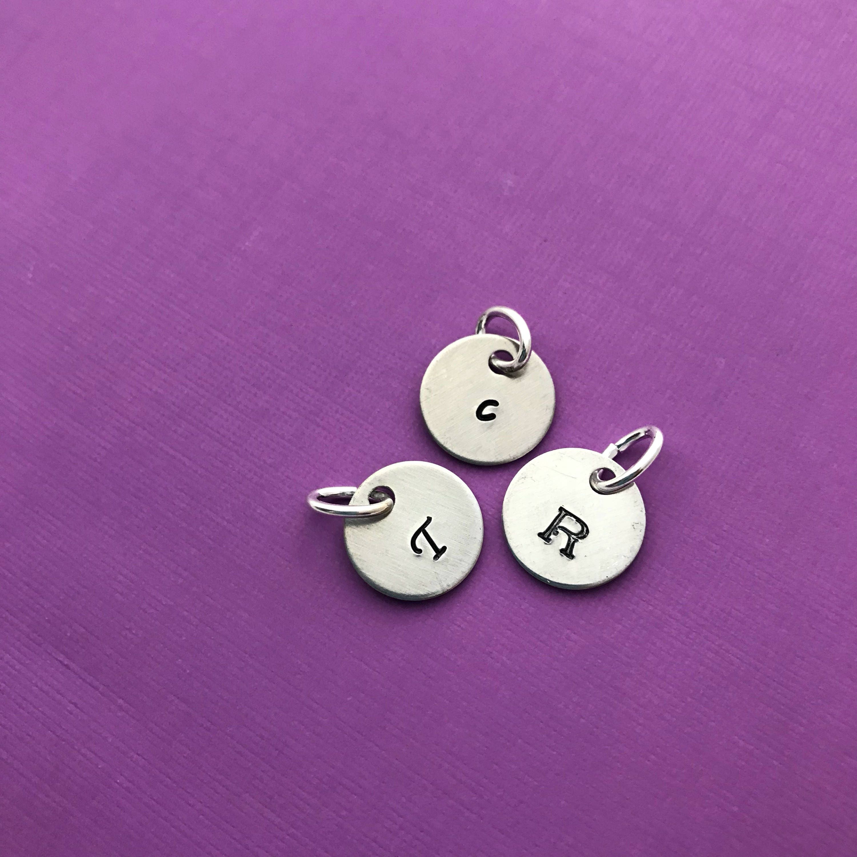 Custom Hand Stamped Aluminum 1/2 inch Initial Charm, view 3