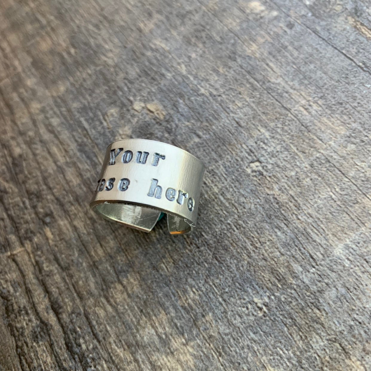 Custom Hand Stamped Wide Aluminum Ring- Add Your Own Phrase, view 2