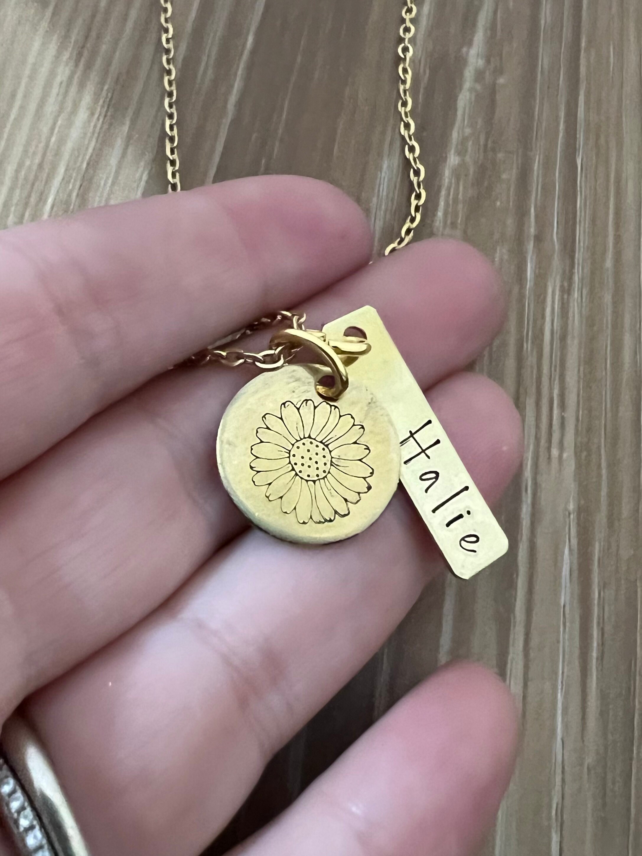 Personalized Name and Birth Flower Necklace - Aluminum Brass or Copper Charms, view 3