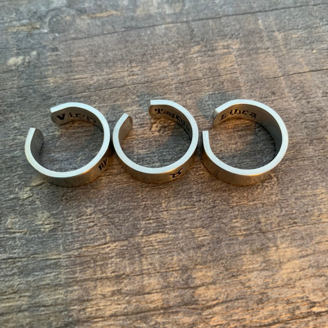 Hand Stamped Aluminum Zodiac Sign Ring, view 3