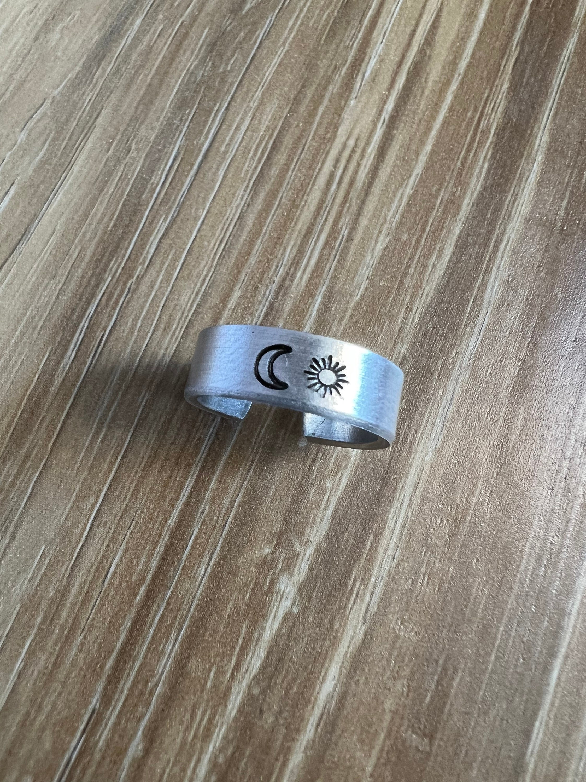 Sun and Moon Ring- Hand Stamped Aluminum Ring