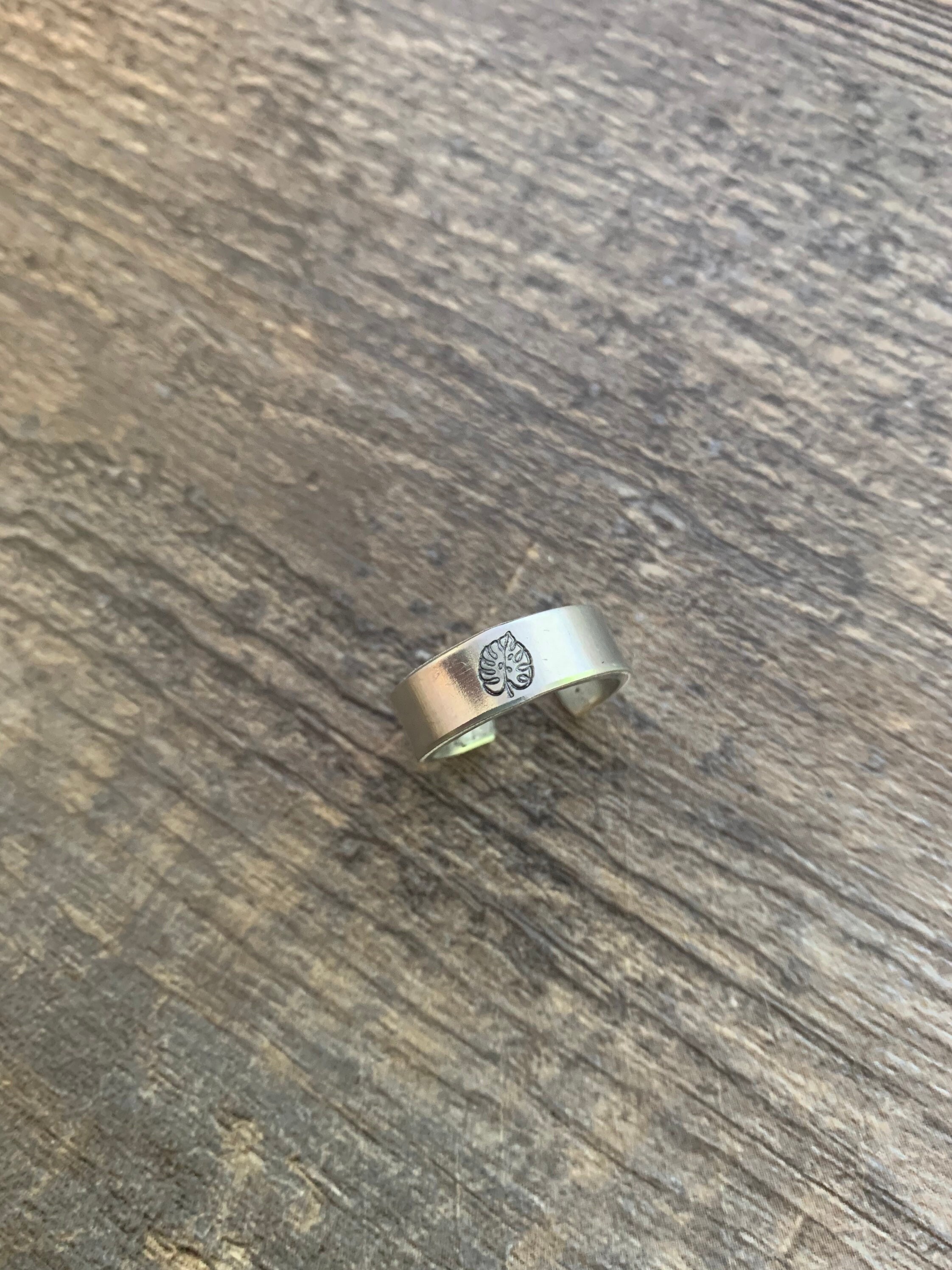 Monstera Leaf- Hand Stamped Aluminum Ring