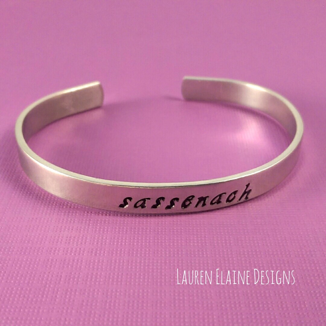 Sassenach- Hand Stamped Bracelet- In Aluminum, Copper, Brass, Sterling Silver, view 2