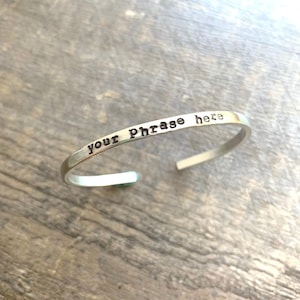 Custom Hand Stamped Bracelet Aluminum Bangle- Skinny Minimalist Bracelet