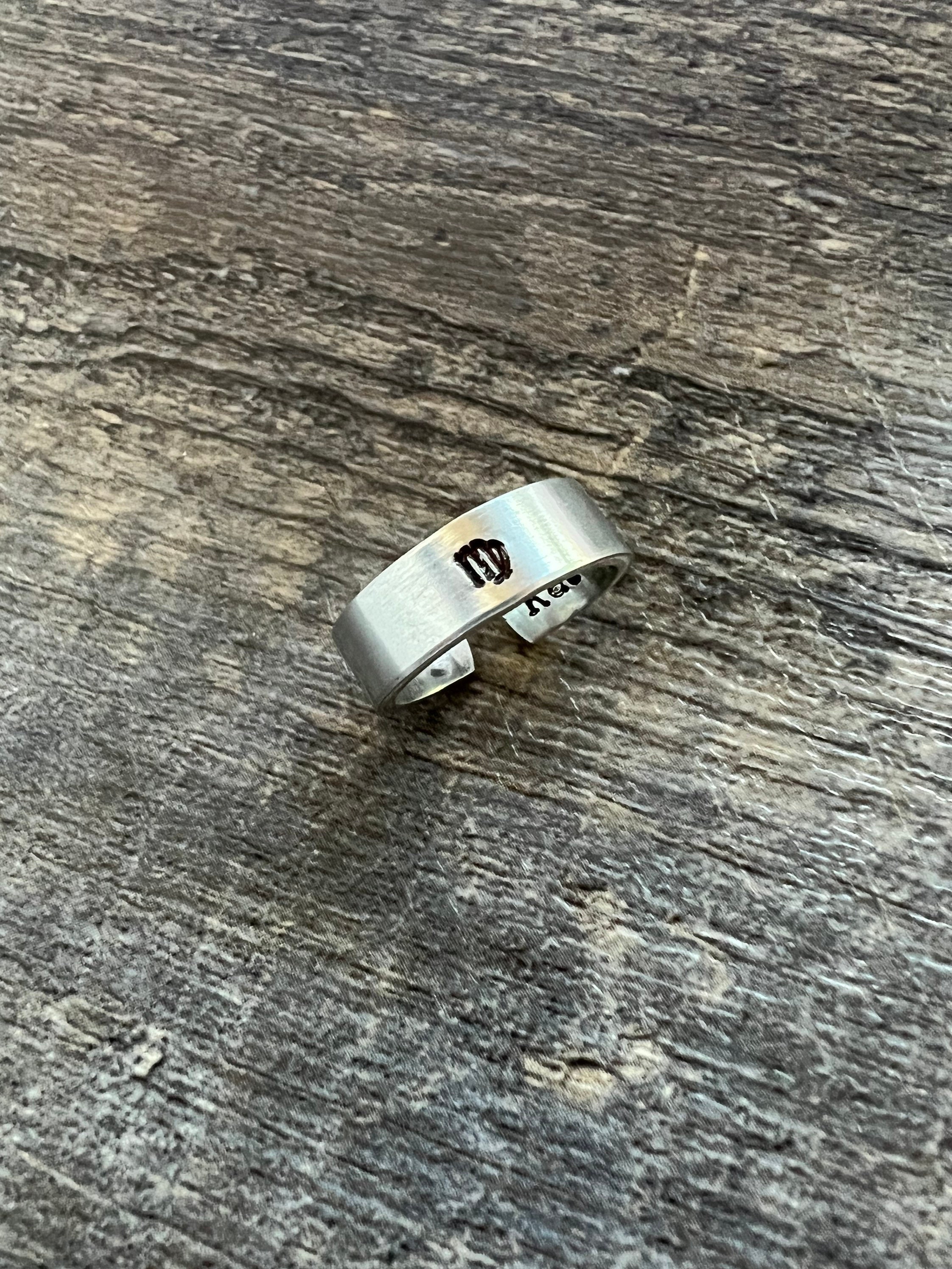 Personalized Zodiac Sign Aluminum Ring: Hand Stamped Name, view 4