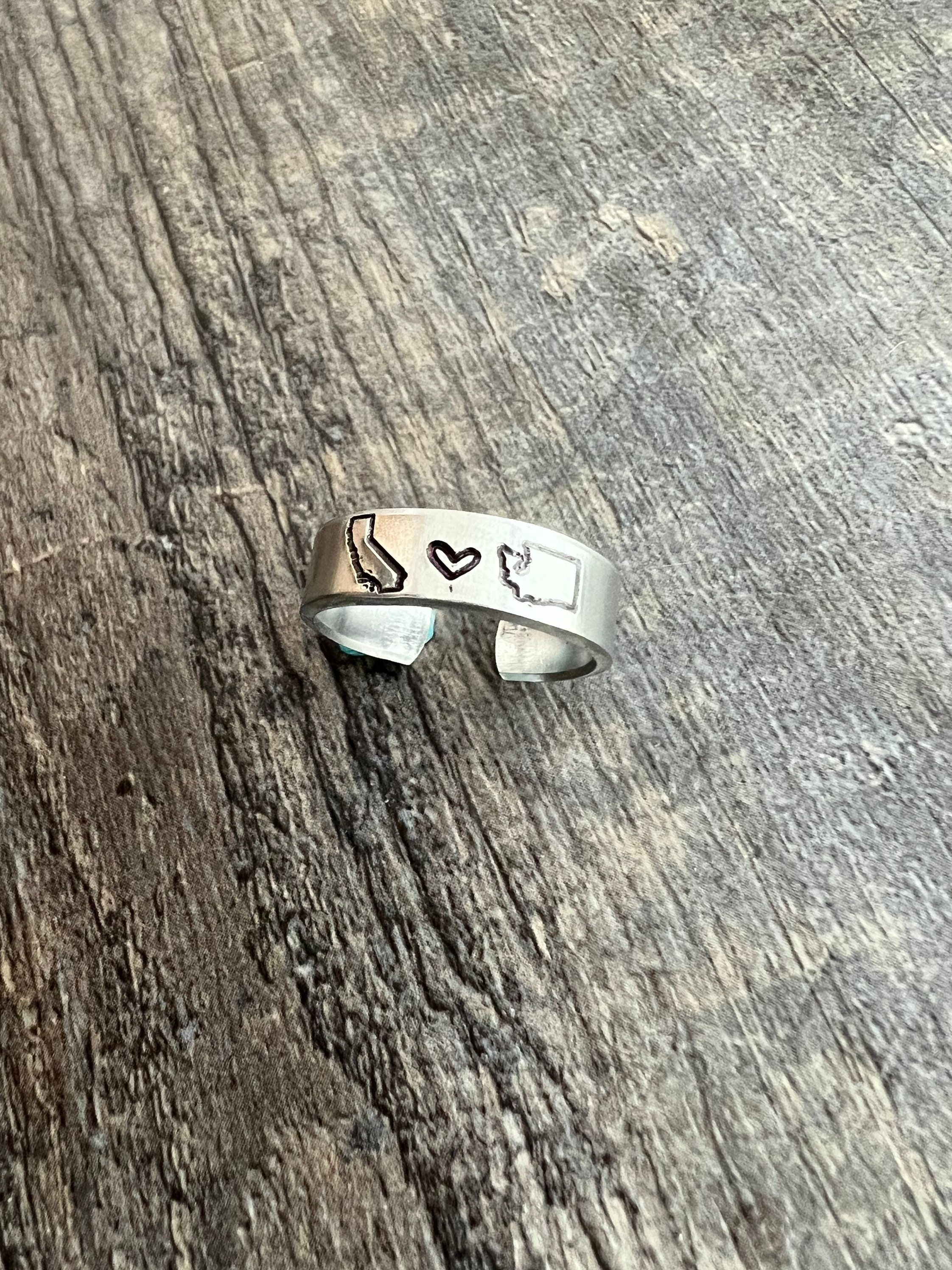 Custom State Ring -Hand Stamped Aluminum Ring